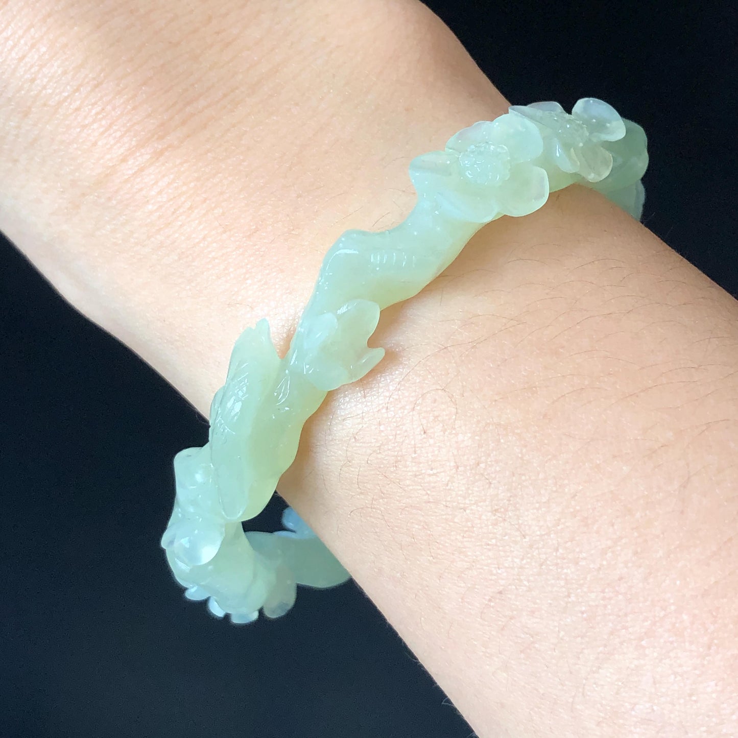 Custom Size Xiu Jade Serpentine Hand Carved Magpie Birds Flower Bangle | Icy Green | Customization Tailor made Stone Crystal Bracelet Gift for her Customized bracelet jade bangle green jade carving bird carving hand engraved flower bangle hand carved gemstone bracelet certificate jade certified natural jade bracelet personalized gift big szie bangle