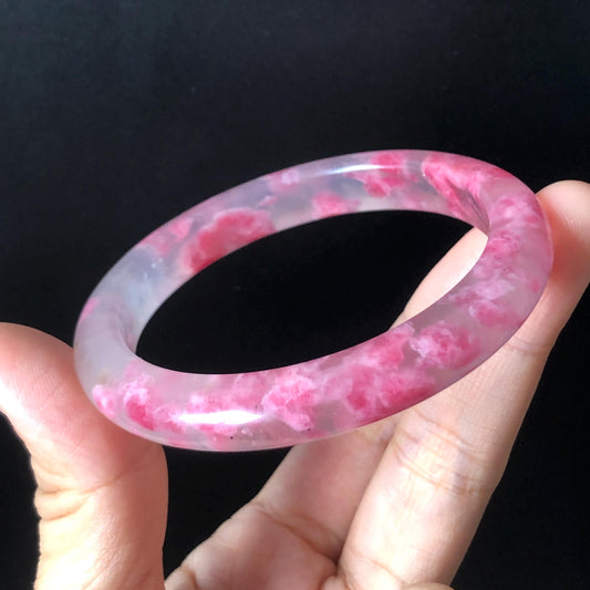 55.1mm Ultra-rare Natural Icy Rhodonite Crystal Gemstone Bangle Stone Bracelet | Blossom Flowers | Sakura Rain | Pink Plum Cherry Blossom icy natural crystal bracelet gemstone bangle pink stone bangle love stone healing stone heart chakra healing crystal mediative stone pink gemstone gift for her mother day gift