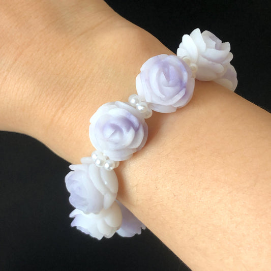 Unpolished Natural SheTaiCui Jade (Quartzite) Hand Carved Purple White Rose Charms Bracelet & Ring | Big Bead Jade Bracelet | Engraved Stone diy bracelet white jade purple jade carving flower carving untreated jade large crystal bracelet big gemstone bracelet tailor made bracelet gift for her jade ring hand carved ring