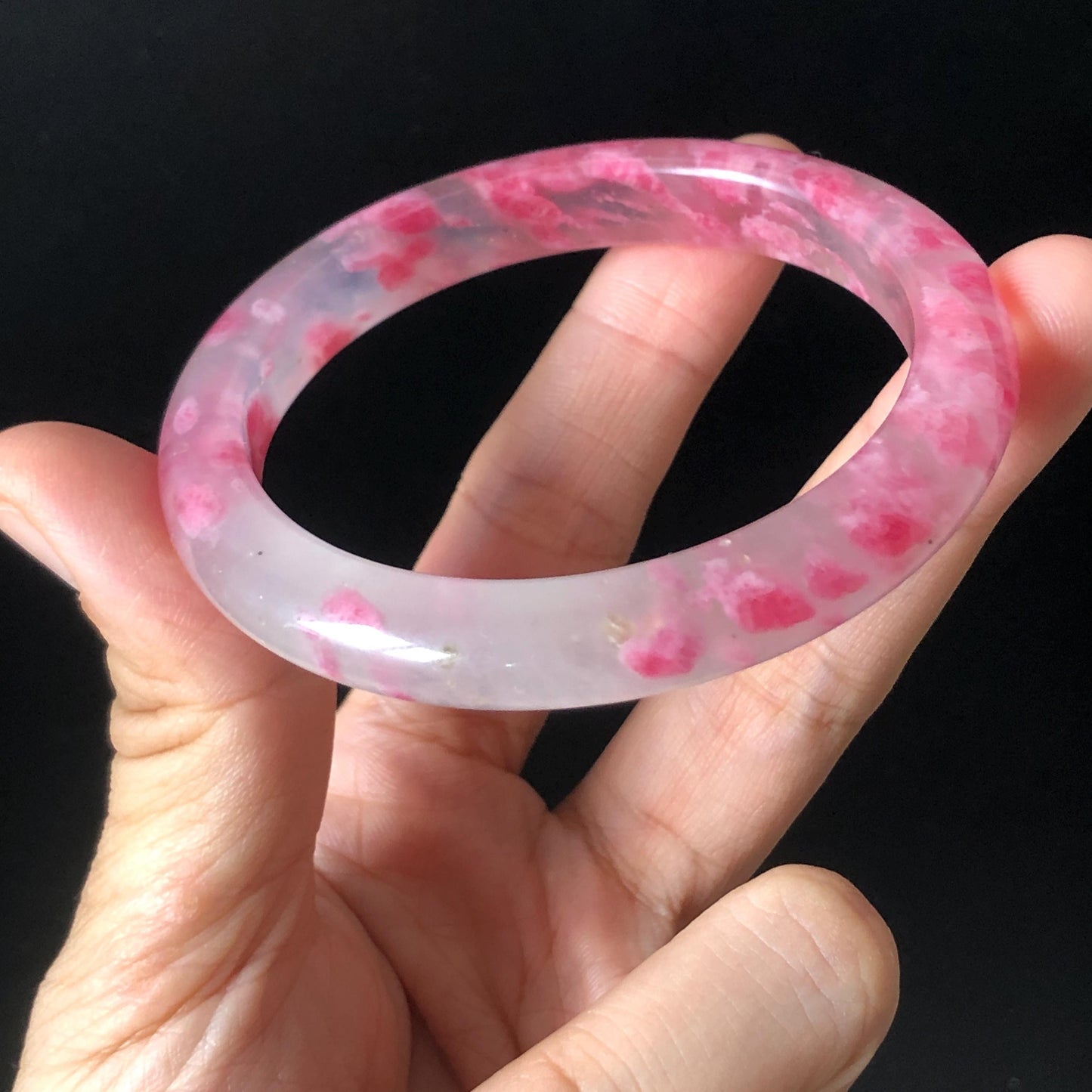 55.1mm Ultra-rare Natural Icy Rhodonite Crystal Gemstone Bangle Stone Bracelet | Blossom Flowers | Sakura Rain | Pink Plum Cherry Blossom icy natural crystal bracelet gemstone bangle pink stone bangle love stone healing stone heart chakra healing crystal mediative stone pink gemstone gift for her mother day gift