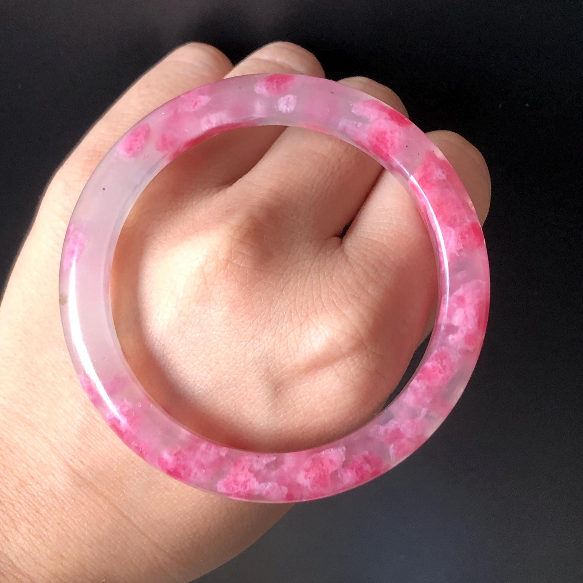 55.1mm Ultra-rare Natural Icy Rhodonite Crystal Gemstone Bangle Stone Bracelet | Blossom Flowers | Sakura Rain | Pink Plum Cherry Blossom icy natural crystal bracelet gemstone bangle pink stone bangle love stone healing stone heart chakra healing crystal mediative stone pink gemstone gift for her mother day gift