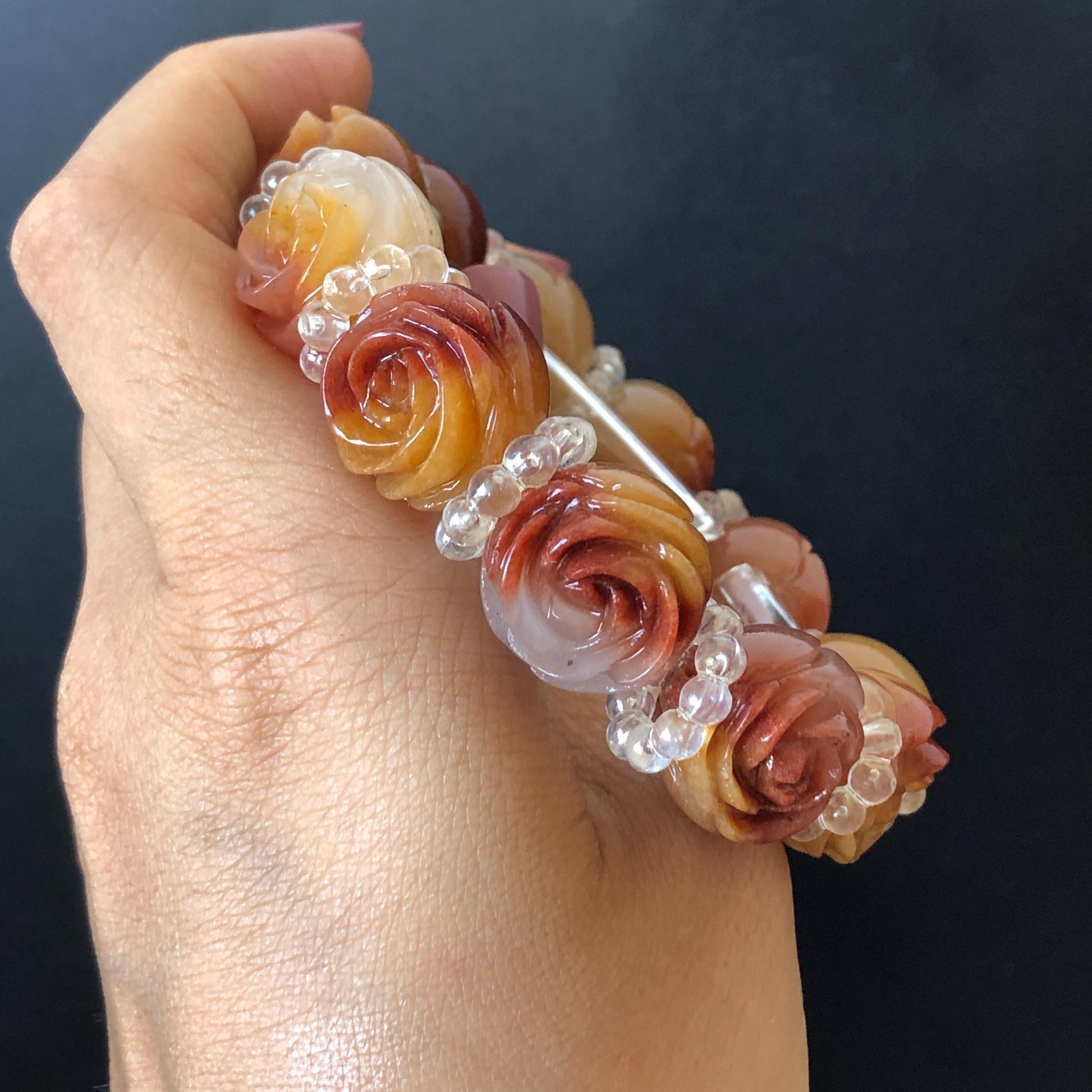 Natural SheTaiCui Jade Quartzite Hand Carved Tri-colour Rose Big Bead Elastic Bracelet | Red Yellow White Jade Charms | Personalization Gift for her, elastic stretch bracelet, huge bead bracelet, jade bead bracelet, red jade white jade yellow jade Multicolour jade chinese jade tailor made bracelet personalized bracelet rose charm hand carved bead bracelet hand engraved jade bracelet hand carved rose bracelet rose carving flower carving hand engraved rose bead
