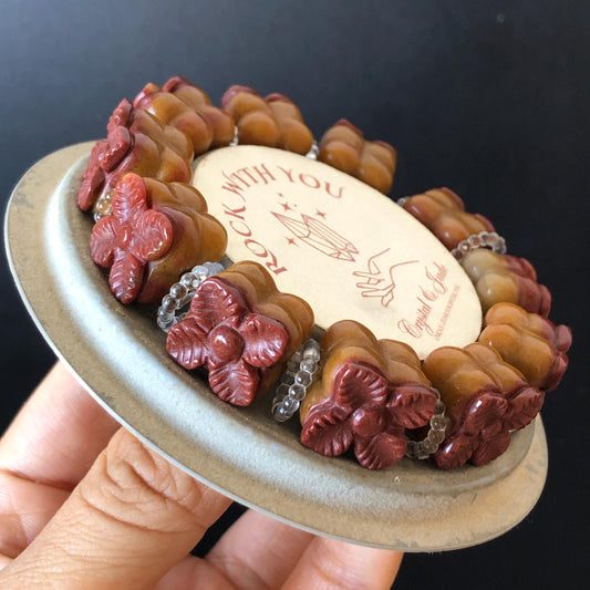 Natural SheTaiCui Jade (Quartzite) Hand Carved Bi-colour Persimmon Bracelet | Big Bead Red Orange Jade Charms | Personalization Gift for her diy bracelet brown jade red jade carving Persimmon carving hand engraved jade hand carved jade bracelet jade charms big bead bracelet elastic stretch bracelet chinese jade