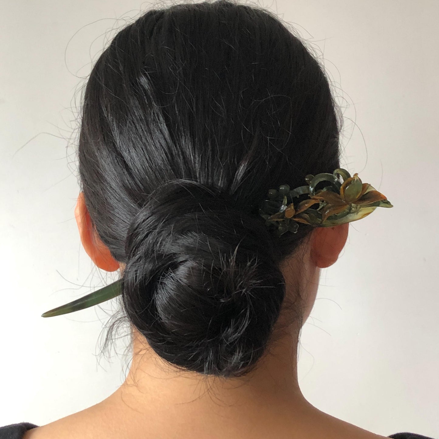 Certified Natural Xiu Jade Serpentine Hand Carved Cymbidium Flower Hair Pin | Yellow & Deep Green Jade Hair Stick | Asian Vintage Hair Fork gift for her hand engraved green jade hair stick yellow jade carving flower carving antique hair stick chinese hair comb korean hairpin japanese hair clip chinese jade hanfu hair stick vintage hair fork natural untreated jade with certificate bridal shower gift wedding hairpiece engagement hair accessories