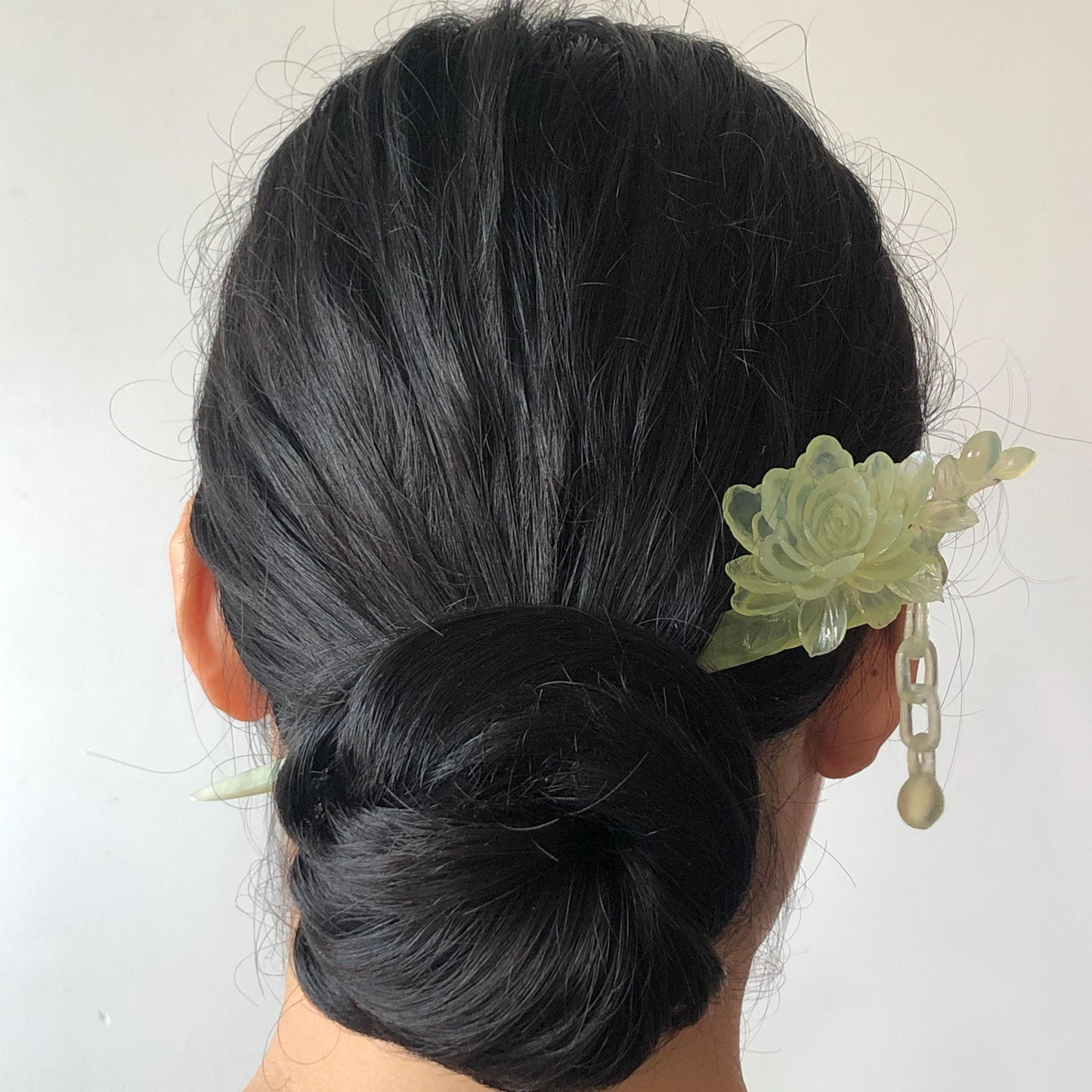 Certificate Natural Xiu Jade Serpentine Hand Carved Camellia Flower Hair Pin with Dangle | Asian Chinese Vintage Ice Green Jade Hair Stick Gift for her Bridal Shower gift bridal hair clip wedding headpiece wedding hair jewelry bridal hair accessories green jade carving white jade hand engraved flower hair stick japanese hairpins korean hair stick chinese hair comb vintage hair pins antique hair fork hanfu hair pins certified untreated jade