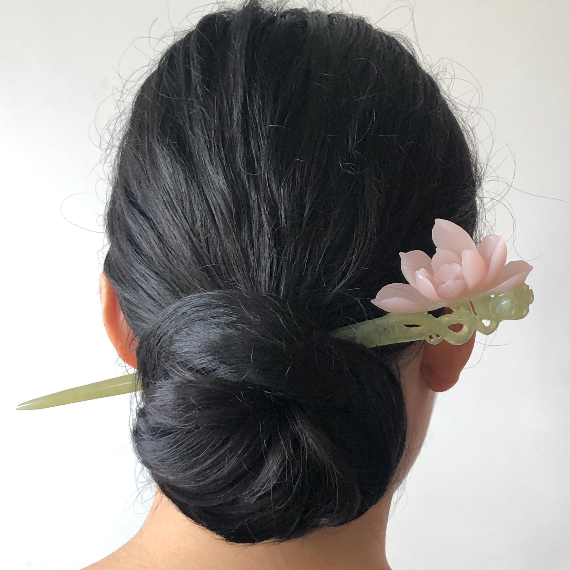 Natural Xiu Jade Serpentine Hand Carved Pink Lotus Flower Hair Pin | Pink & Green Jade Hair Stick | Asian Chinese Vintage Hanfu Hair Fork gift for her pink jade carving ice green jade flower carving lotus carving hand engraved lotus hairpins japanese hair stick korean hair pins vinatge hair fork chinese hair comb antique hairpins wedding headpiece engagement hair jewelry bridal shower gift bridal hair accessory
