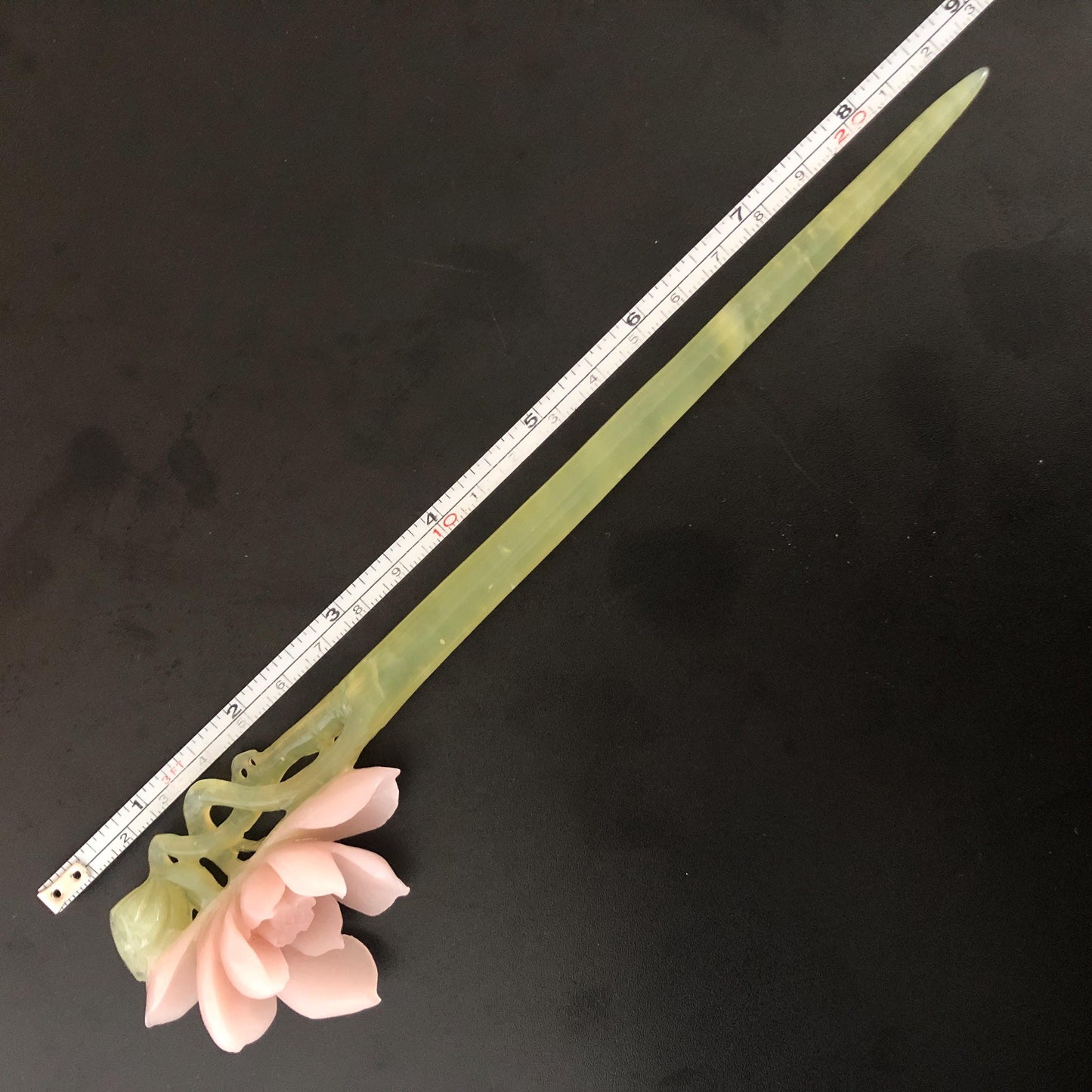 Natural Xiu Jade Serpentine Hand Carved Pink Lotus Flower Hair Pin | Pink & Green Jade Hair Stick | Asian Chinese Vintage Hanfu Hair Fork gift for her pink jade carving ice green jade flower carving lotus carving hand engraved lotus hairpins japanese hair stick korean hair pins vinatge hair fork chinese hair comb antique hairpins wedding headpiece engagement hair jewelry bridal shower gift bridal hair accessory