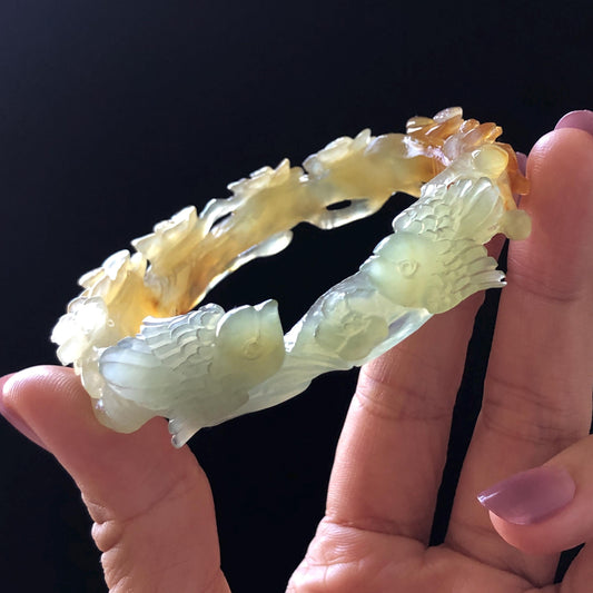 50mm-64mm! Customised Size Natural Xiu Jade Serpentine Hand Carved Magpies Birds & Plum Blossom flowers Bangle | Yellow Green Jade Bracelet gift for her customized size jade bangle tailor made jade bracelet personalised bangle green jade carving yellow jade certified untreated jade with certificate personalized gift for her big size bangle small size bangle