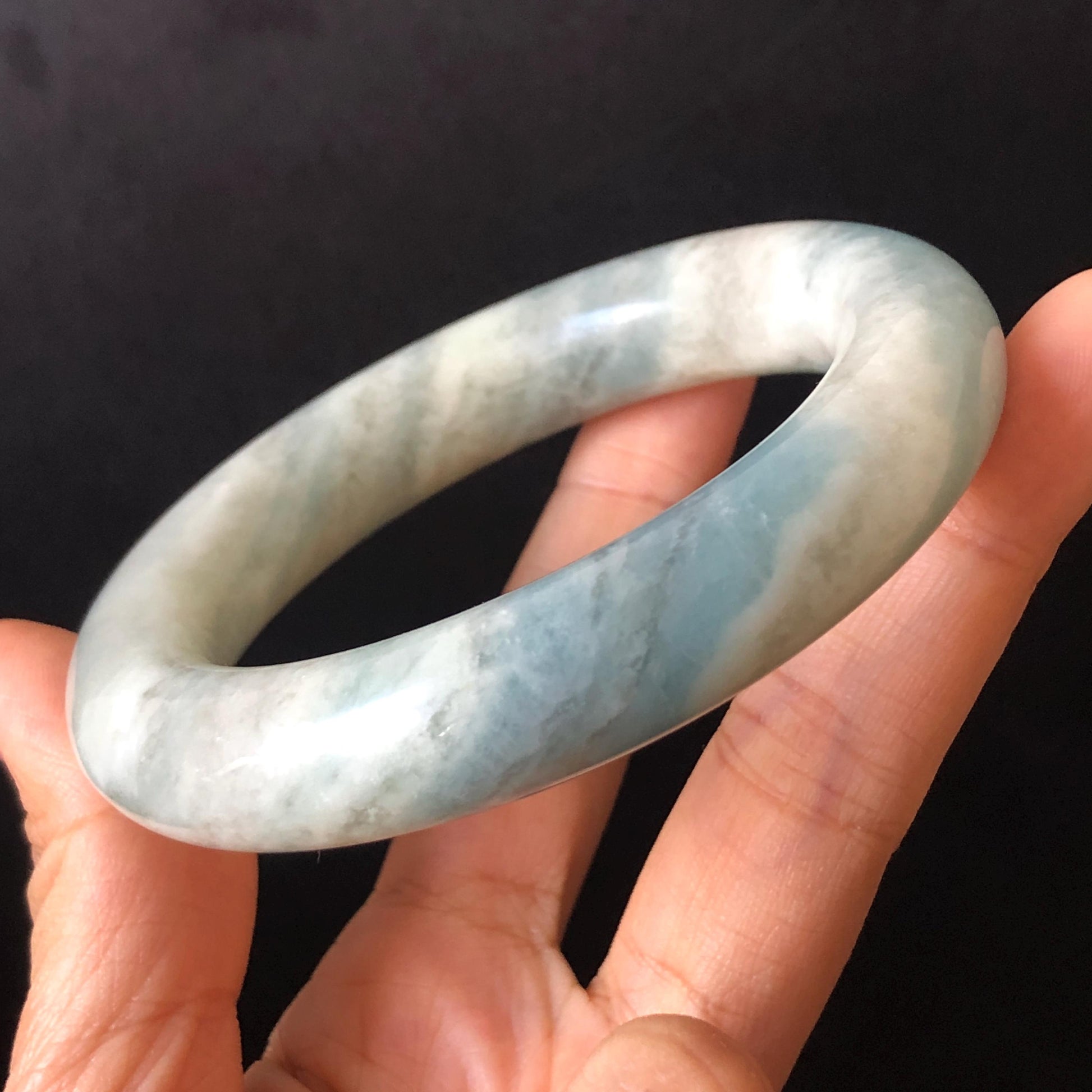 56.8mm Natural SheTaiCui Jade Quartzite Bangle Bracelet | Milky Blue & White | Blue Sky and Cloud | Untreated Crystal Gemstone Jewellery gift for her jade bracelet jade bangle blue jade white jade gemstone bangle crystal bracelet natural untreated jade bangle