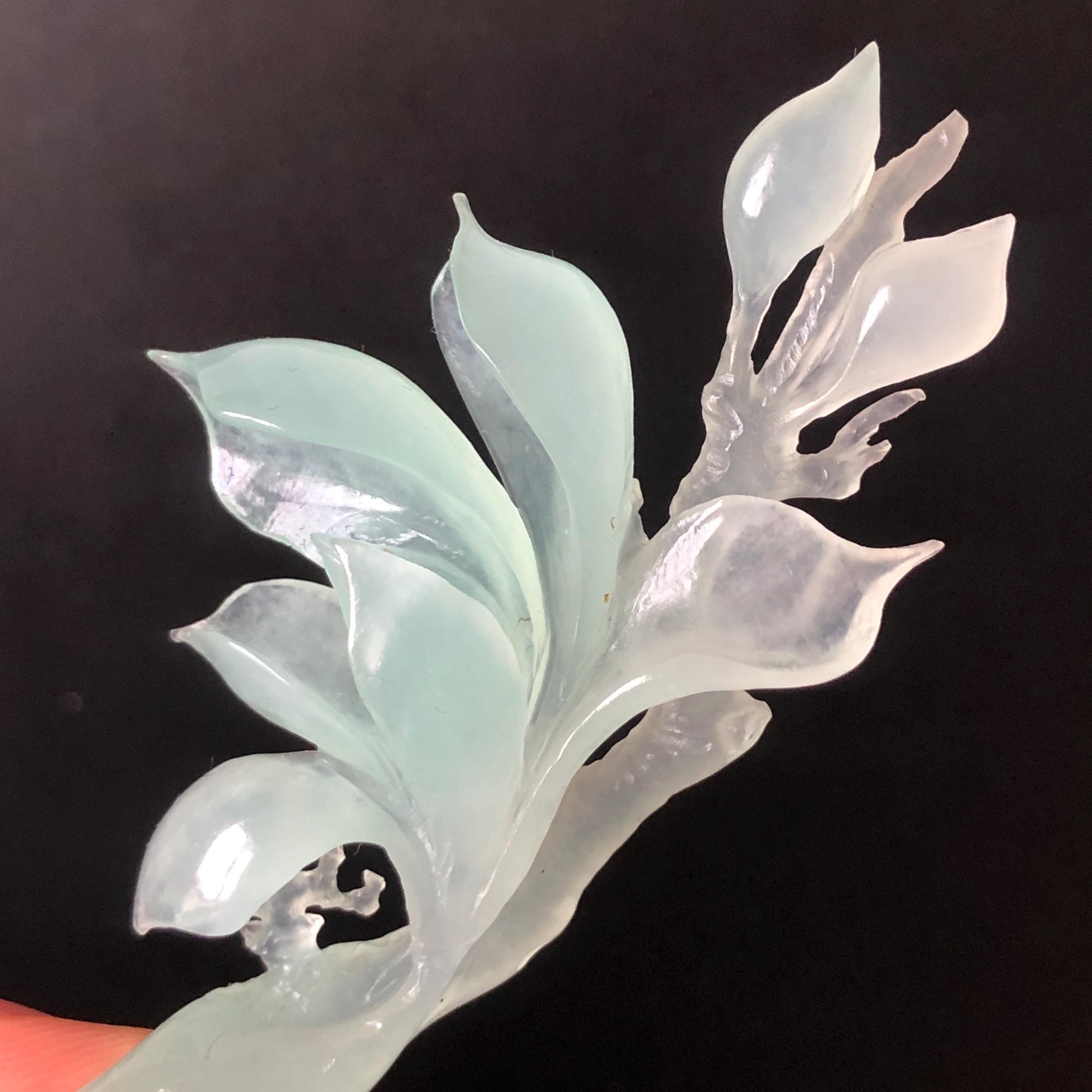 Certified Xiu Jade Serpentine Hand Carved Frosty Blue Yulan Flower Hair Pin, Ice Blue Jade Hair Stick, Wedding Headpiece Hair accessories gift for her blue jade carving hand engraved yulan flower hair fork hand carved flower hair comb Asian chinese hairpins hanfu hair stick korean hairpins japanese hair clip bridal shower hair clip natural untreated jade with certificate yulan carving chinese jade hair stick
