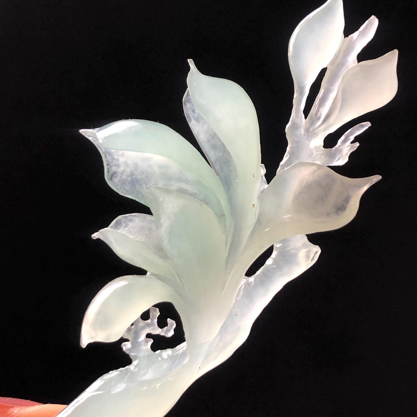 Certified Xiu Jade Serpentine Hand Carved Frosty Blue Yulan Flower Hair Pin, Ice Blue Jade Hair Stick, Wedding Headpiece Hair accessories gift for her blue jade carving hand engraved yulan flower hair fork hand carved flower hair comb Asian chinese hairpins hanfu hair stick korean hairpins japanese hair clip bridal shower hair clip natural untreated jade with certificate yulan carving chinese jade hair stick