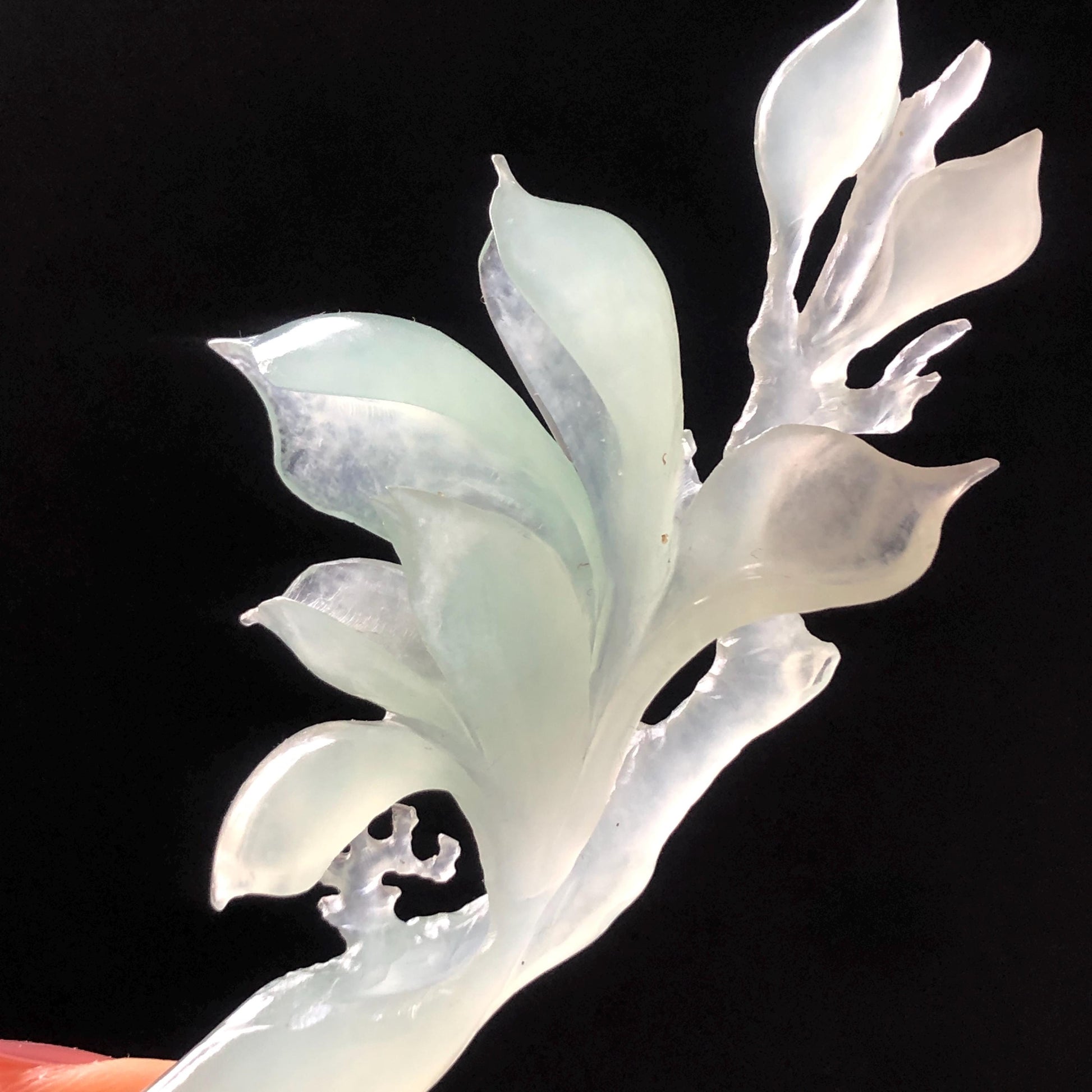 Certified Xiu Jade Serpentine Hand Carved Frosty Blue Yulan Flower Hair Pin, Ice Blue Jade Hair Stick, Wedding Headpiece Hair accessories gift for her blue jade carving hand engraved yulan flower hair fork hand carved flower hair comb Asian chinese hairpins hanfu hair stick korean hairpins japanese hair clip bridal shower hair clip natural untreated jade with certificate yulan carving chinese jade hair stick