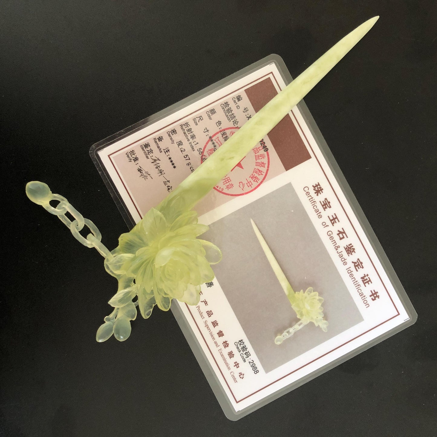 Certificate Natural Xiu Jade Serpentine Hand Carved Camellia Flower Hair Pin with Dangle | Asian Chinese Vintage Ice Green Jade Hair Stick Gift for her Bridal Shower gift bridal hair clip wedding headpiece wedding hair jewelry bridal hair accessories green jade carving white jade hand engraved flower hair stick japanese hairpins korean hair stick chinese hair comb vintage hair pins antique hair fork hanfu hair pins certified untreated jade