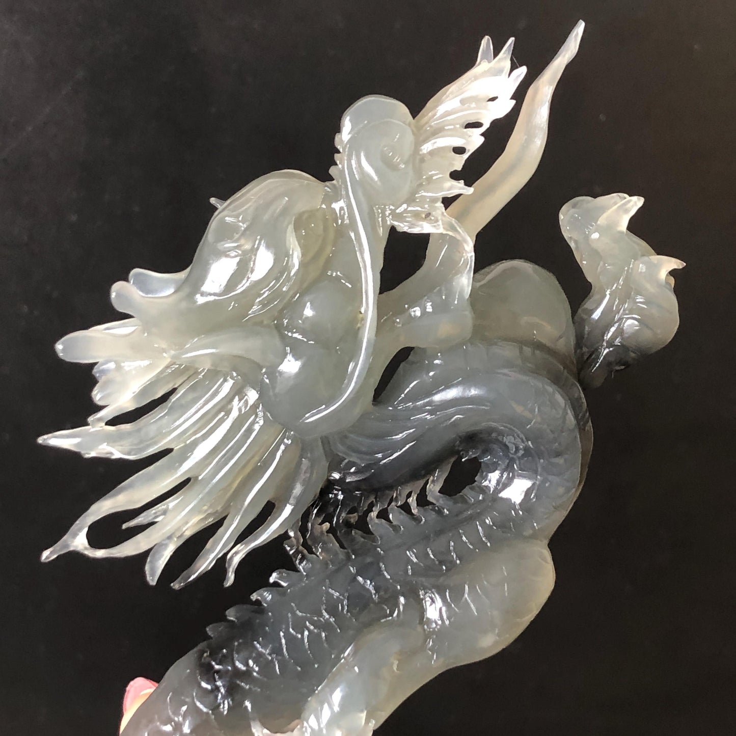 Certified Natural Xiu Jade Serpentine Hand Carved Soaring Dragon Hair Pin | Ice Gray & Black Jade Hair Stick | Asian Vintage Hair Fork Gift for her japanese hairpin korean hair stick hanfu hair fork vinatge hair comb antique hair pins dragon carving hand engraved dragon gray jade grey jade black jade carving hand carved dragon hair stick