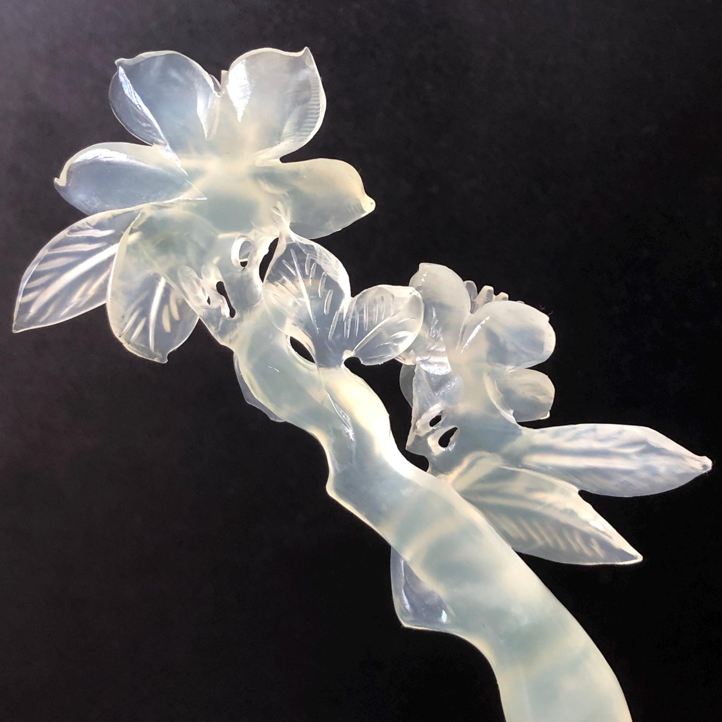 Certified Xiu Jade Serpentine Carved Lily Flower Hair Pin | Ice White Jade Hair Stick | Chinese Vintage Hanfu Antique Bridal Hair Fork Gift for her japanese hairpin korean hair stick chinese hair fork vintage hair comb antique hair pins hanfu hair stick bridal shower hair jewelry wedding headpiece bridal shower gift engagement hair accessory jade carving hand engraved jade hand carved flower jade hairpins untreated natural jade with certificate