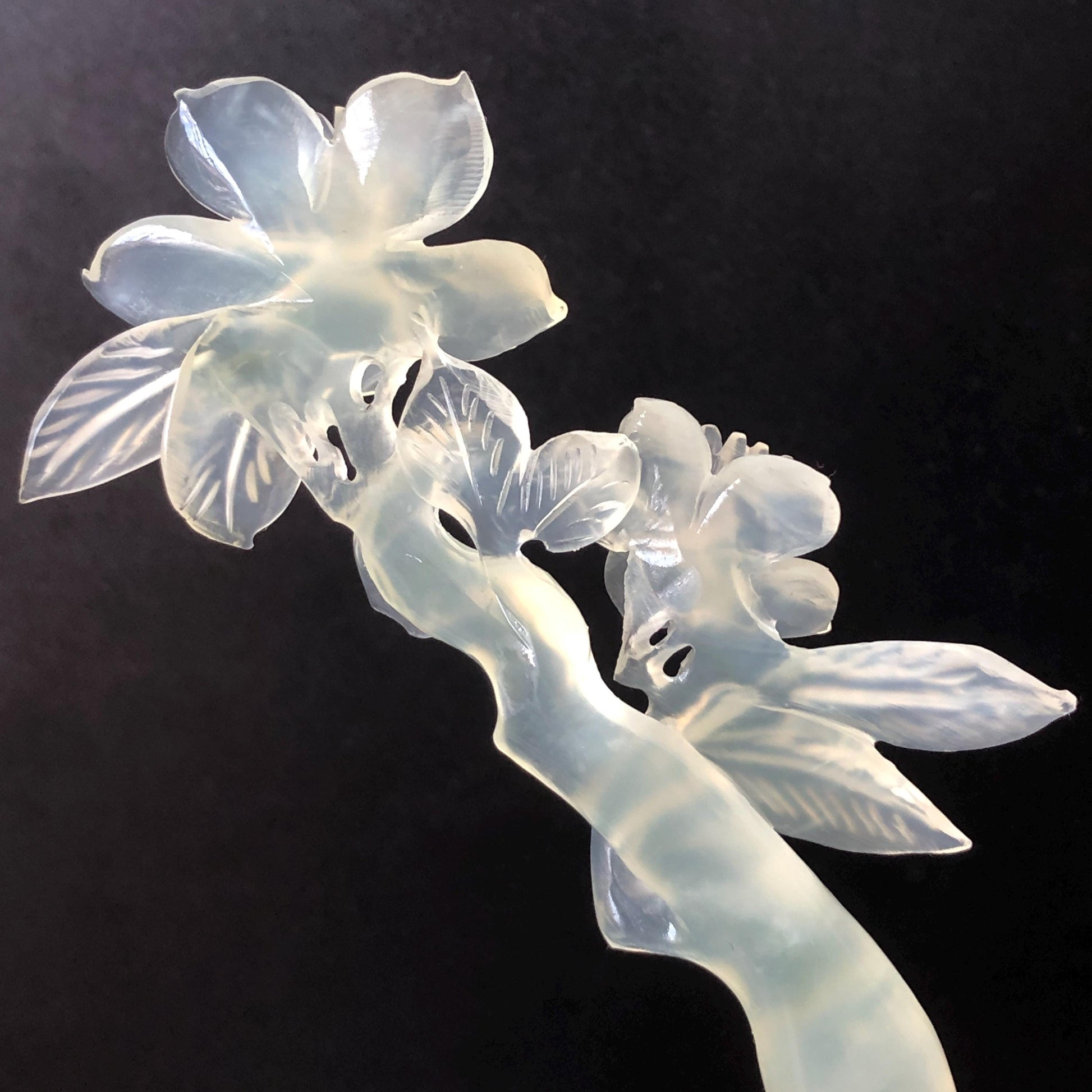 Certified Xiu Jade Serpentine Carved Lily Flower Hair Pin | Ice White Jade Hair Stick | Chinese Vintage Hanfu Antique Bridal Hair Fork Gift for her japanese hairpin korean hair stick chinese hair fork vintage hair comb antique hair pins hanfu hair stick bridal shower hair jewelry wedding headpiece bridal shower gift engagement hair accessory jade carving hand engraved jade hand carved flower jade hairpins untreated natural jade with certificate