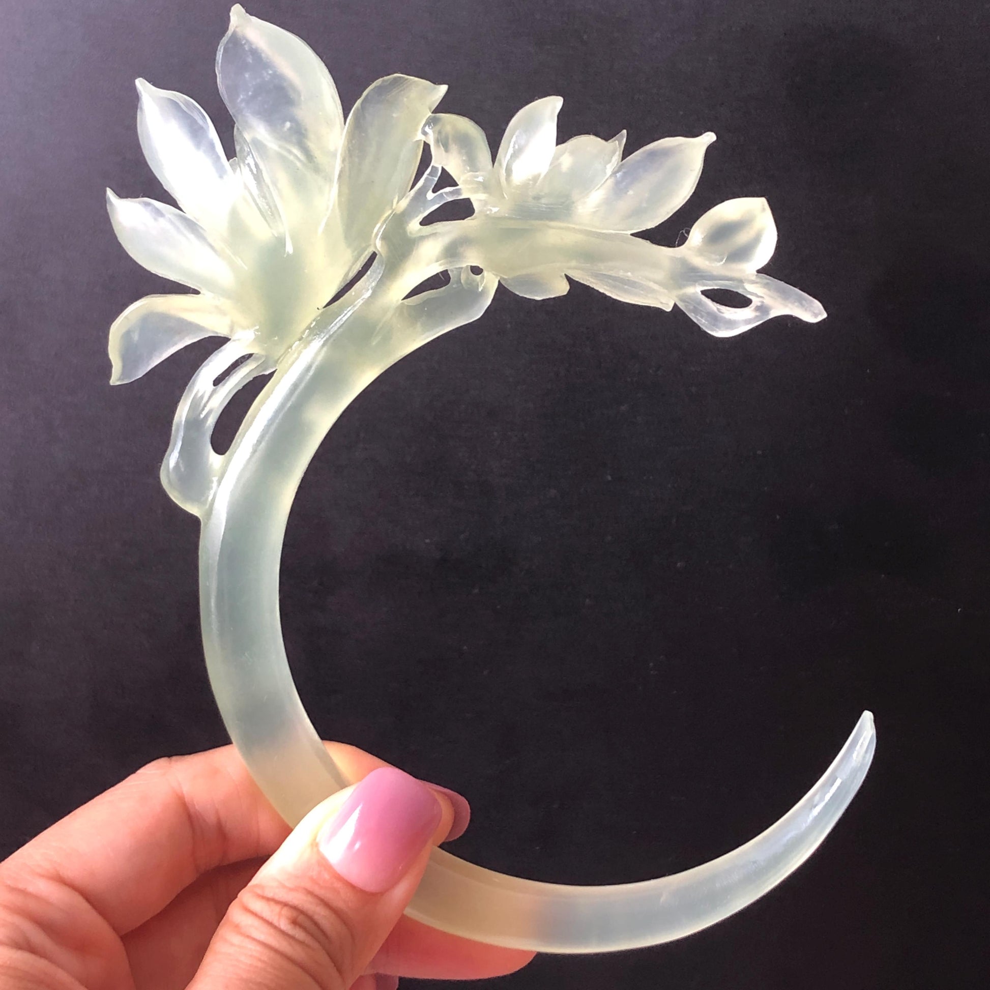Certified Xiu Jade Serpentine Carved Yulan Flower Hair Pin | Ice Green Jade Hair Stick | Chinese Vintage Hanfu Antique Bridal Hair Fork Gift for her japanese hairpin korean hair stick chinese hair fork vintage hair comb antique hair pins hanfu hair stick bridal shower hair jewelry wedding headpiece bridal shower gift engagement hair accessory jade carving hand engraved jade hand carved flower jade hairpins untreated natural jade with certificate