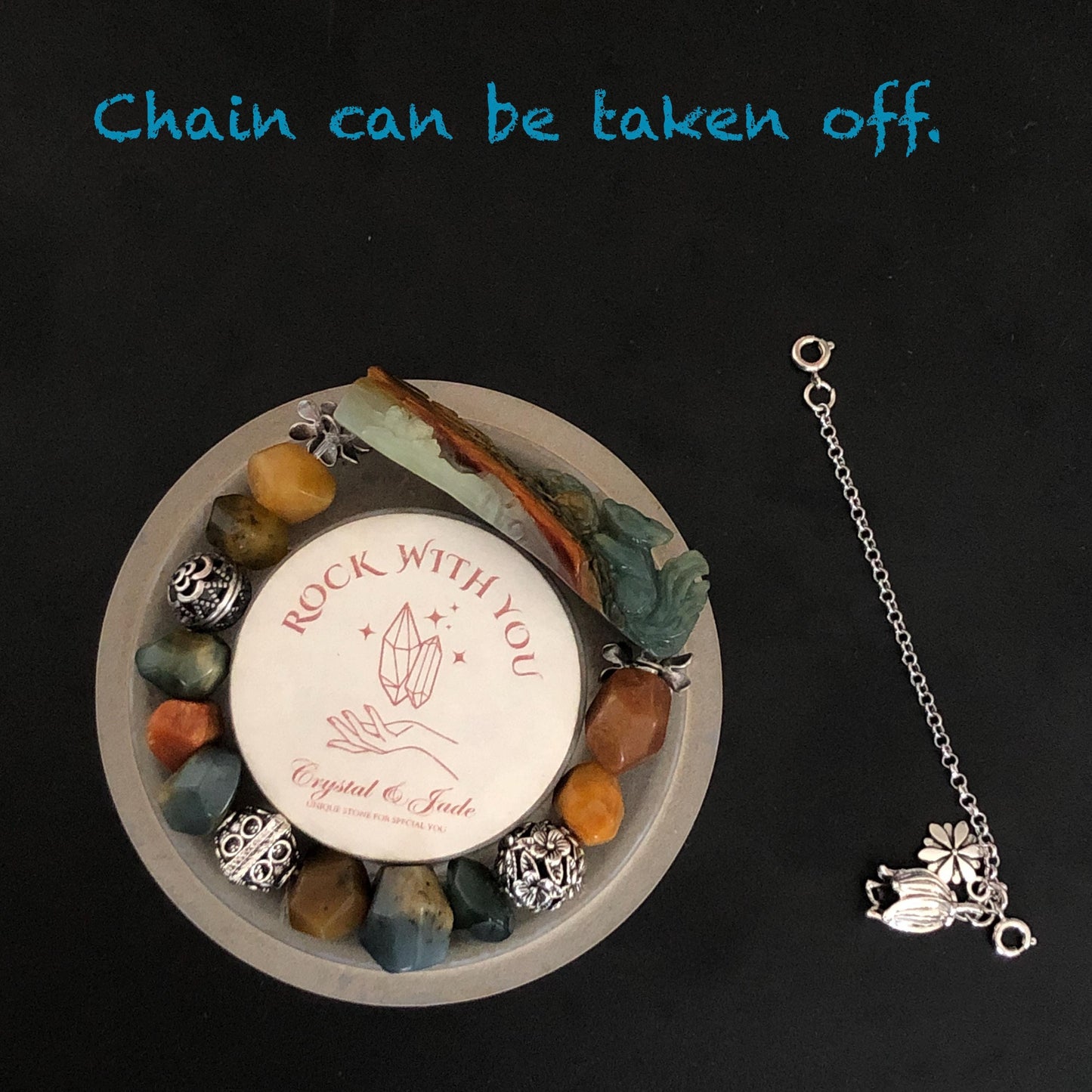 Natural Xiu Jade Serpentine Hand Carved Squirrel Charm with Irregular Bead Bracelet | Green Blue Brown White Jade | Vintage Tibetan Silver | Crystal Stone Gemstone Gift for her  rabbit lover gift bunny lover gift customised bracelet hand engraved jade bracelet hand carved bracelet carved charm carved pendant rabbit carving bunny bracelet yellow jade green jade silver bracelet tailor made bracelet personalised bracelet diy bracelet natural untreated jade elastic stretch bracelet squirrel carving