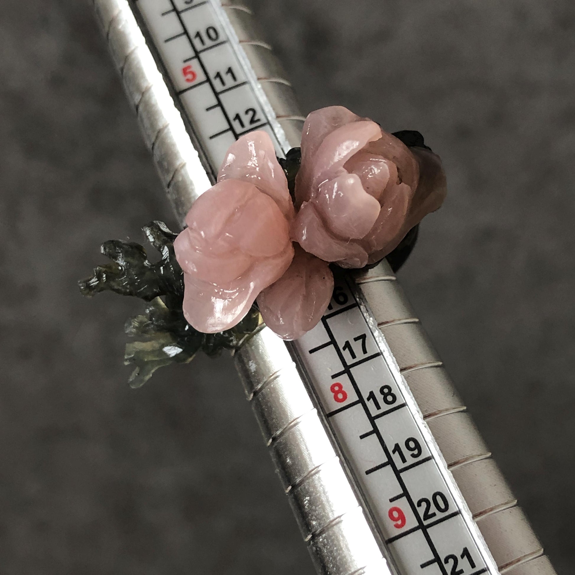 Xiu Jade Serpentine Hand Carved Pink Yulan Flower Statement Ring | 17.4mm (US7) | Gray Black & Pink Jade Ring Pendant | 3D Stone Carving | Crystal Gemstone Gift Pendant Ring 3D stone carving black jade carving pink jade carbonate jade ring hand carved jade band ring flower carving Yulan carving natural jade band ring cocktail ring gift for her