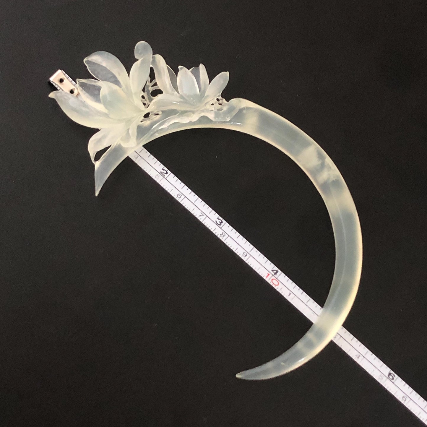 Certified Natural Xiu Jade Serpentine Hand Carved Yulan Flower Hair Pin | Ice White Jade Handcrafted Hair Stick | Bridal Wedding Headpiece gift for her japanese hairpin korean hair stick chinese hair fork vintage hair comb antique hair pins hanfu hair stick bridal shower hair jewelry wedding headpiece bridal shower gift engagement hair accessory jade carving hand engraved jade hand carved flower jade hairpins untreated natural jade with certificate handcraft jade moon hairpin white jade