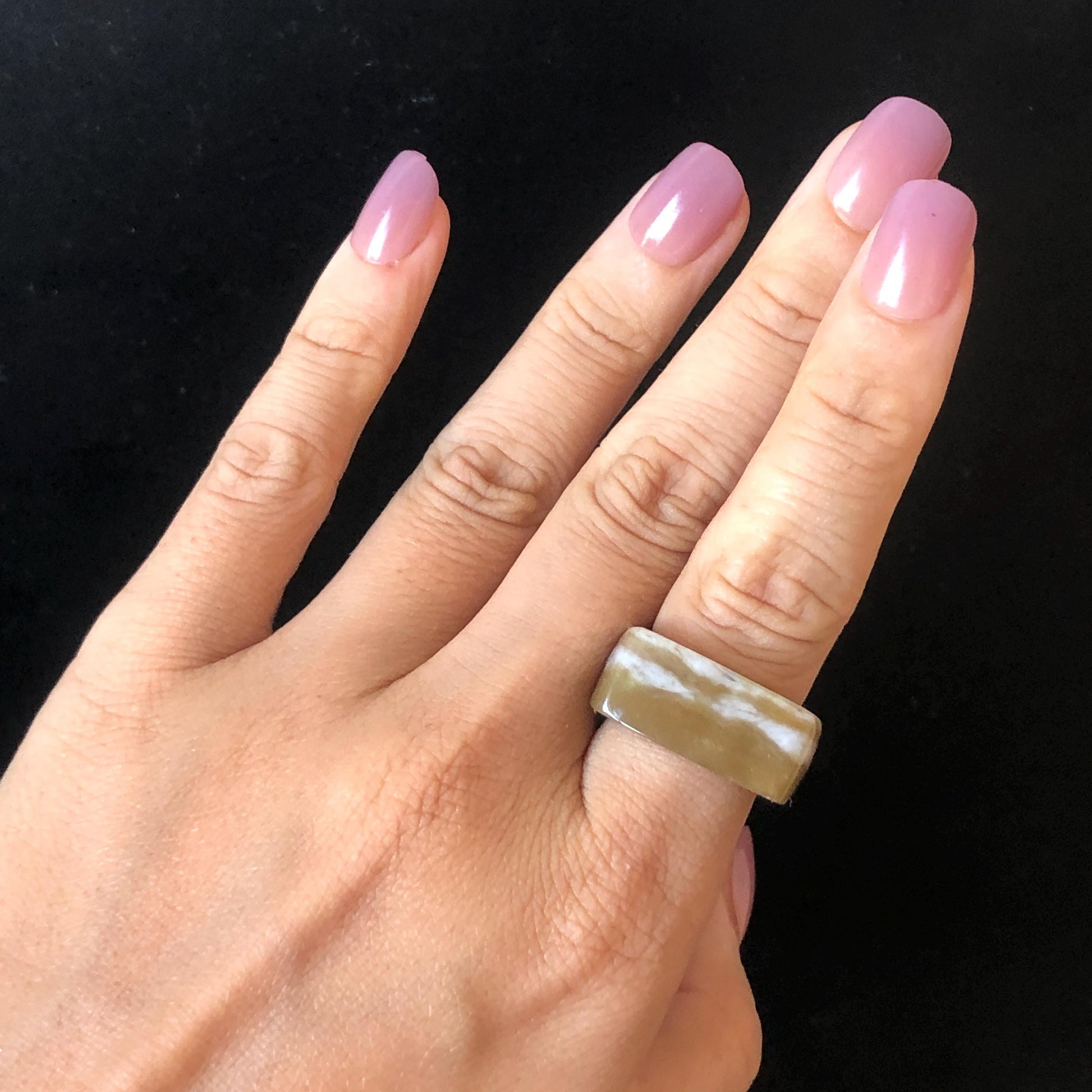 Natural Nephrite Jade Band Ring | US 6.5 | Untreated White Jade & Brown Jade Pinky Ring | Milk Coffee Latte | Women Statement Ring gift for her untreated jade stackable ring cocktail ring for men square ring vintage ring chinese jade stone ring thumb ring ring pendant brown jade ring white jade ring