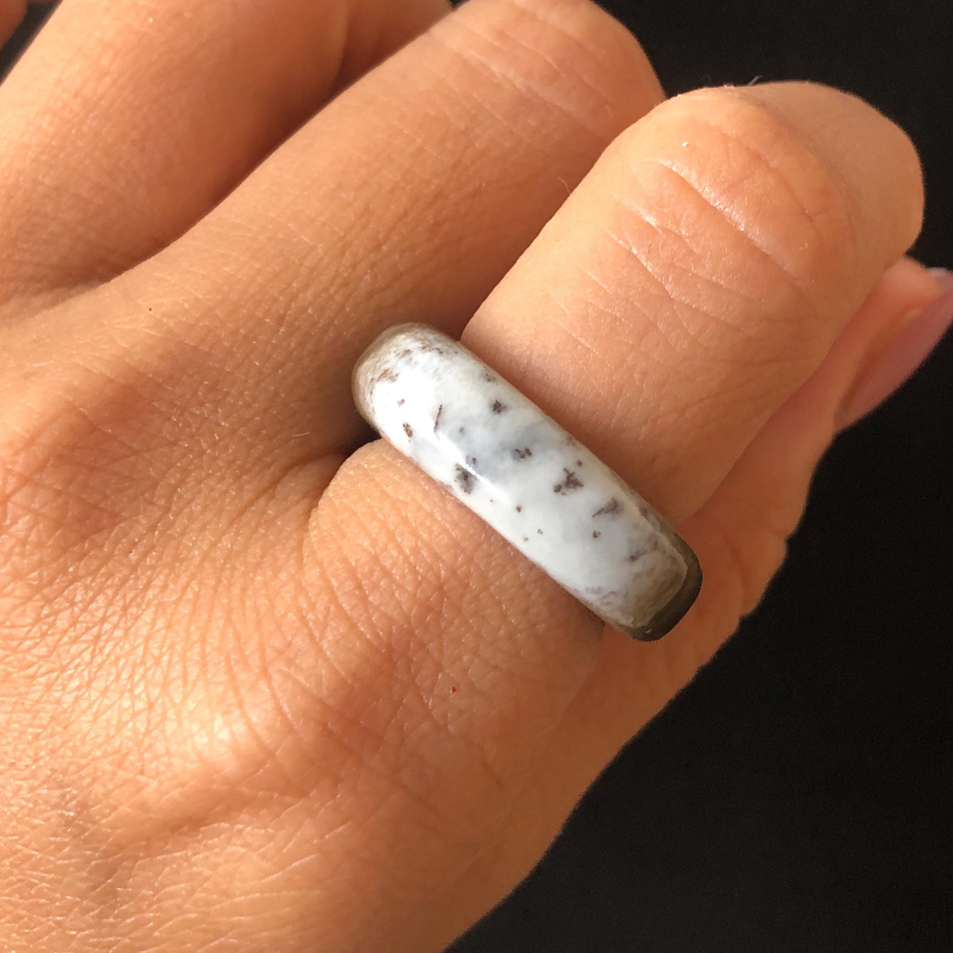 Natural Nephrite Jade Band Ring | US 6.5 | Untreated White Jade & Brown Jade Ring | Oreo Cookie Style | Women Statement Ring Stackable Ring gift for her untreated jade stackable ring cocktail ring for men square ring vintage ring chinese jade stone ring thumb ring ring pendant brown jade ring white jade ring pinky ring