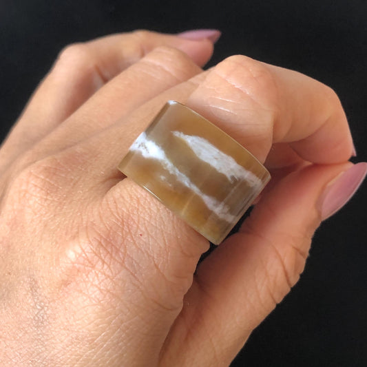 Natural Nephrite Jade Band Ring | US 7.5 | Untreated White Jade & Brown Jade Pinky Ring | Milk Coffee Latte | Women Statement Ring gift for her untreated jade stackable ring cocktail ring for men square ring vintage ring chinese jade stone ring thumb ring ring pendant brown jade ring white jade ring