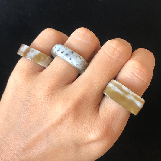 Natural Nephrite Jade Band Ring | Untreated White Jade Brown Jade Pinky Ring | Latte & Oreo Collection | Women Statement Ring | US 5.25-6.5 gift for her untreated jade stackable ring cocktail ring for men square ring vintage ring chinese jade stone ring