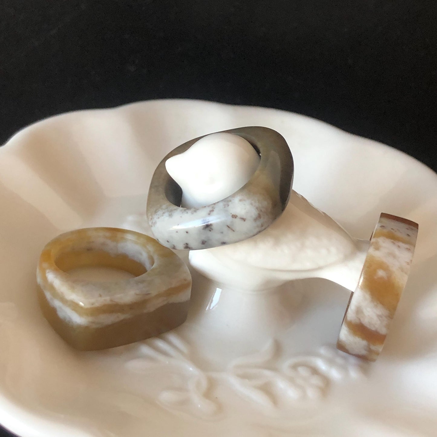 Natural Nephrite Jade Band Ring | Untreated White Jade Brown Jade Pinky Ring | Latte & Oreo Collection | Women Statement Ring | US 5.25-6.5 gift for her untreated jade stackable ring cocktail ring for men square ring vintage ring chinese jade stone ring