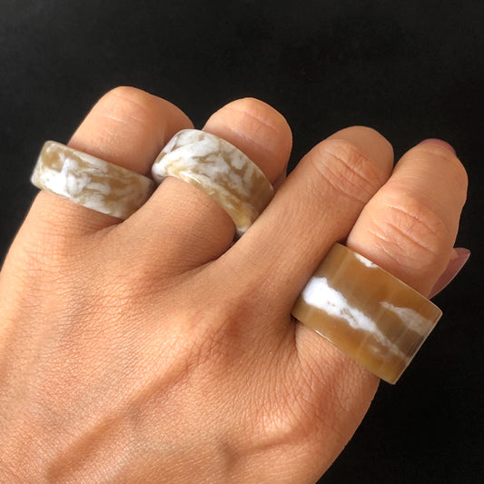 Natural Nephrite Jade Band Ring | Untreated White Jade Brown Jade Thumb Ring | Milk Coffee Latte Collection | Statement Pinky Ring US 6.25-7.5 gift for her untreated jade stackable ring cocktail ring for men square ring vintage ring chinese jade stone ring thumb ring ring pendant brown jade ring white jade ring