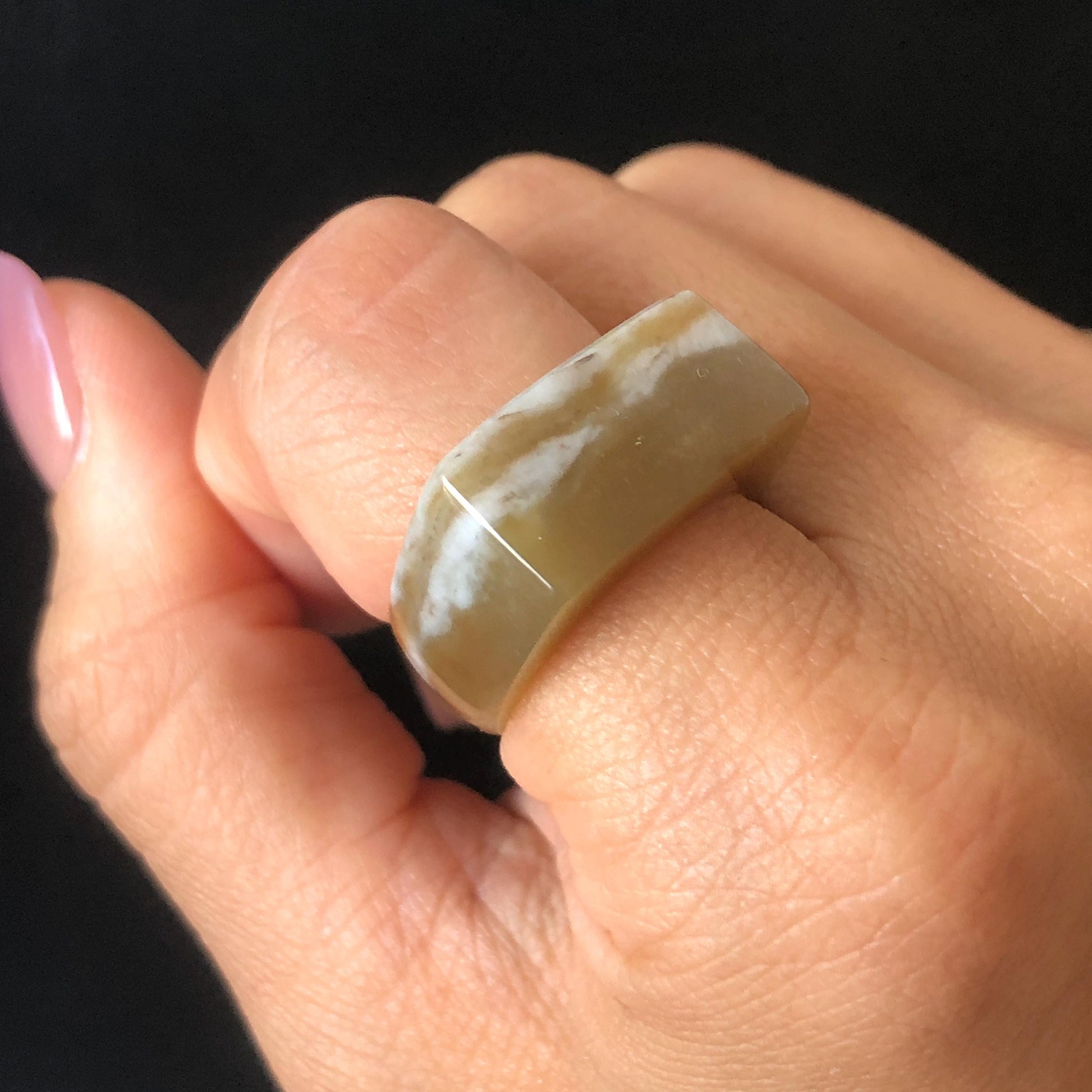 Natural Nephrite Jade Band Ring | US 6.5 | Untreated White Jade & Brown Jade Pinky Ring | Milk Coffee Latte | Women Statement Ring gift for her untreated jade stackable ring cocktail ring for men square ring vintage ring chinese jade stone ring thumb ring ring pendant brown jade ring white jade ring