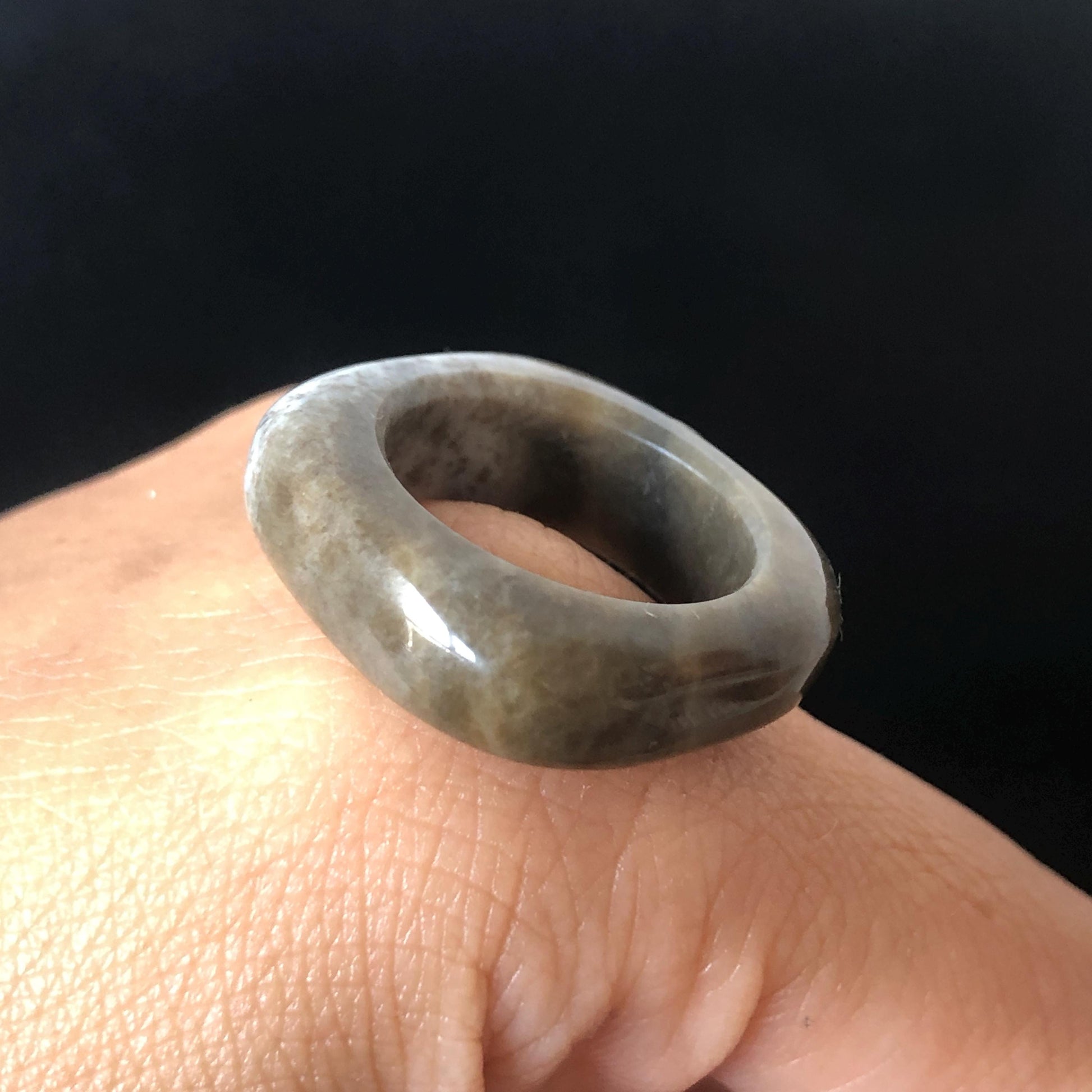 Natural Nephrite Jade Band Ring | US 6.5 | Untreated White Jade & Brown Jade Ring | Oreo Cookie Style | Women Statement Ring Stackable Ring gift for her untreated jade stackable ring cocktail ring for men square ring vintage ring chinese jade stone ring thumb ring ring pendant brown jade ring white jade ring pinky ring