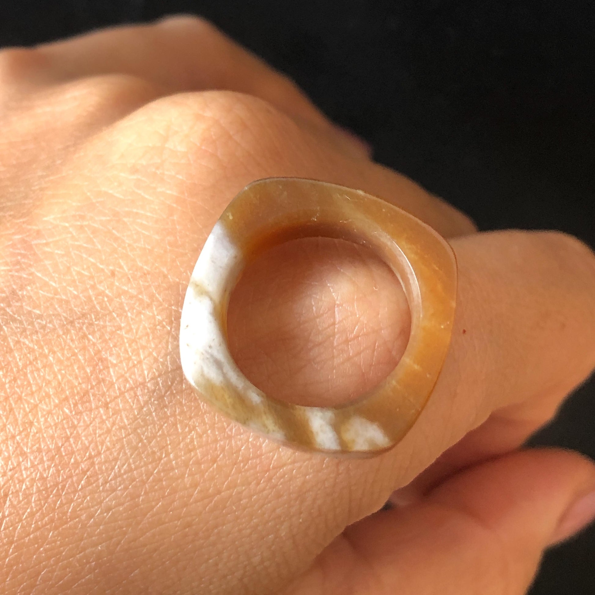 Natural Nephrite Jade Band Ring | US 5.25 | Untreated White Jade & Brown Jade Pinky Ring | Milk Coffee Latte | Women Statement Ring Stackable Ring  gift for her untreated jade stackable ring cocktail ring for men square ring vintage ring chinese jade stone ring thumb ring ring pendant brown jade ring white jade ring