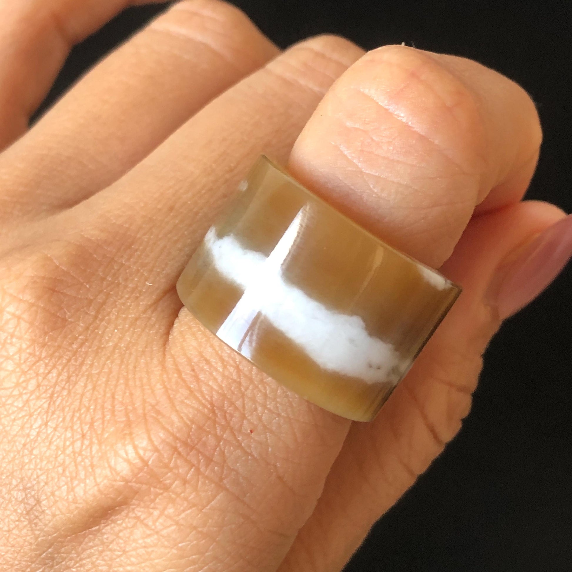 Natural Nephrite Jade Band Ring | US 7.5 | Untreated White Jade & Brown Jade Pinky Ring | Milk Coffee Latte | Women Statement Ring gift for her untreated jade stackable ring cocktail ring for men square ring vintage ring chinese jade stone ring thumb ring ring pendant brown jade ring white jade ring