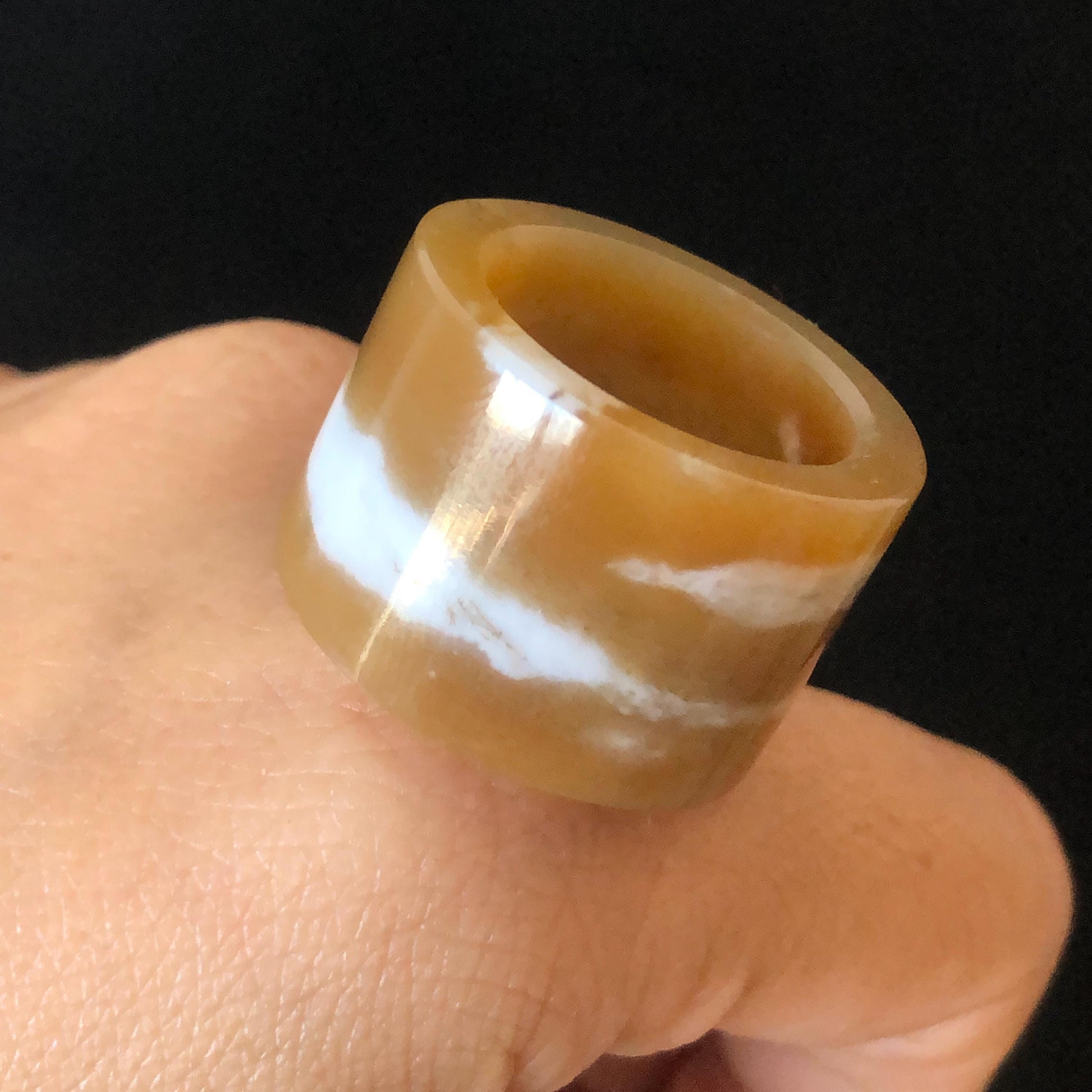 Natural Nephrite Jade Band Ring | US 7.5 | Untreated White Jade & Brown Jade Pinky Ring | Milk Coffee Latte | Women Statement Ring gift for her untreated jade stackable ring cocktail ring for men square ring vintage ring chinese jade stone ring thumb ring ring pendant brown jade ring white jade ring