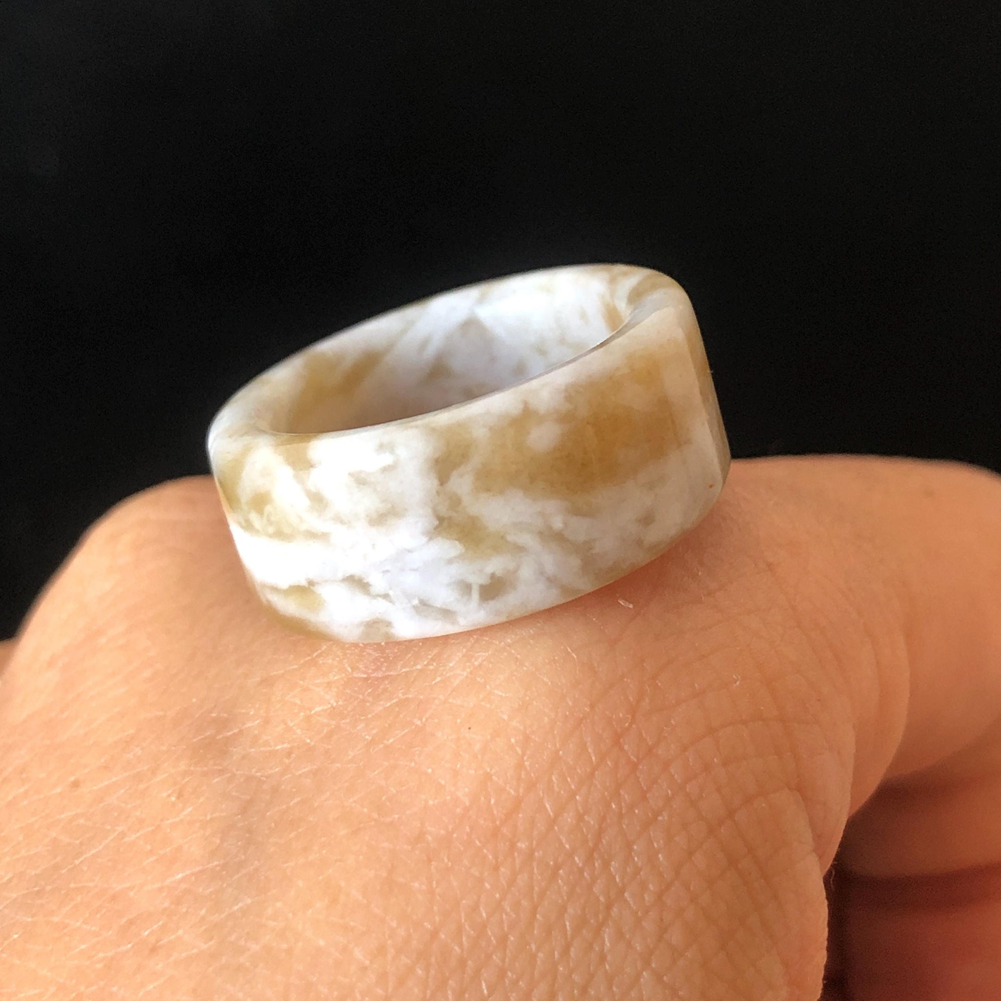Natural Nephrite Jade Band Ring | US 6.5 | Untreated White Jade & Brown Jade Pinky Ring | Milk Coffee Latte | Women Statement Ring Stackable Ring gift for her untreated jade stackable ring cocktail ring for men square ring vintage ring chinese jade stone ring thumb ring ring pendant brown jade ring white jade ring