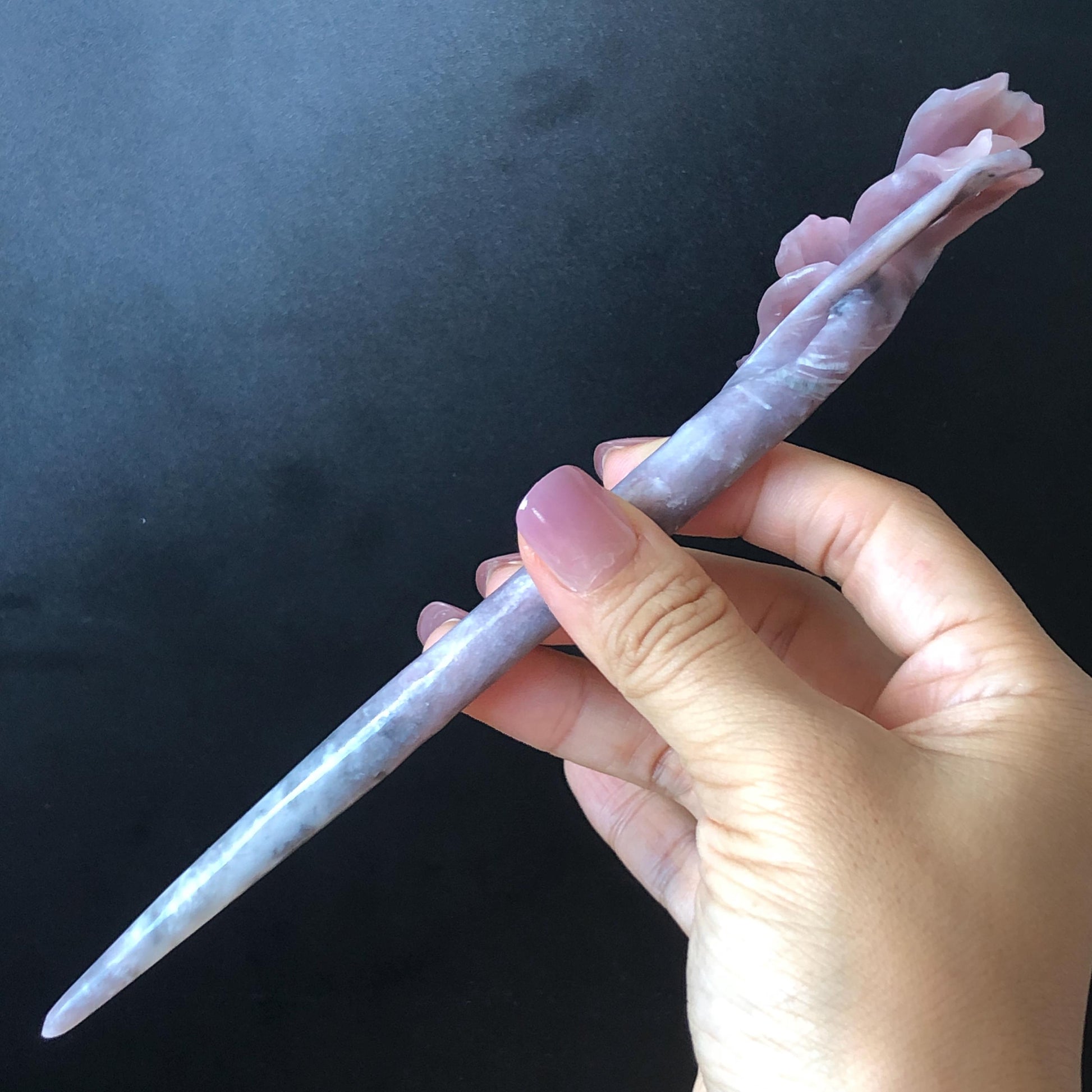 Xiu Jade Serpentine Hand Carved Iris Flower Hair Pin: Natural Black Purple Pink Jade Hair Stick, Asian Vintage Hair Fork  Asian Chinses Vintage Style Gift for her, pink jade hairpin black jade purple jade hair comb grey jade hair fork korean hair pin japanese hair stick bridal hairpin wedding hair clip hanfu hairpin mother day gift jade carving bridal headpiece wedding hair jewelry bridal shower gift hair accessory iris carving flower carving 3D stone carving