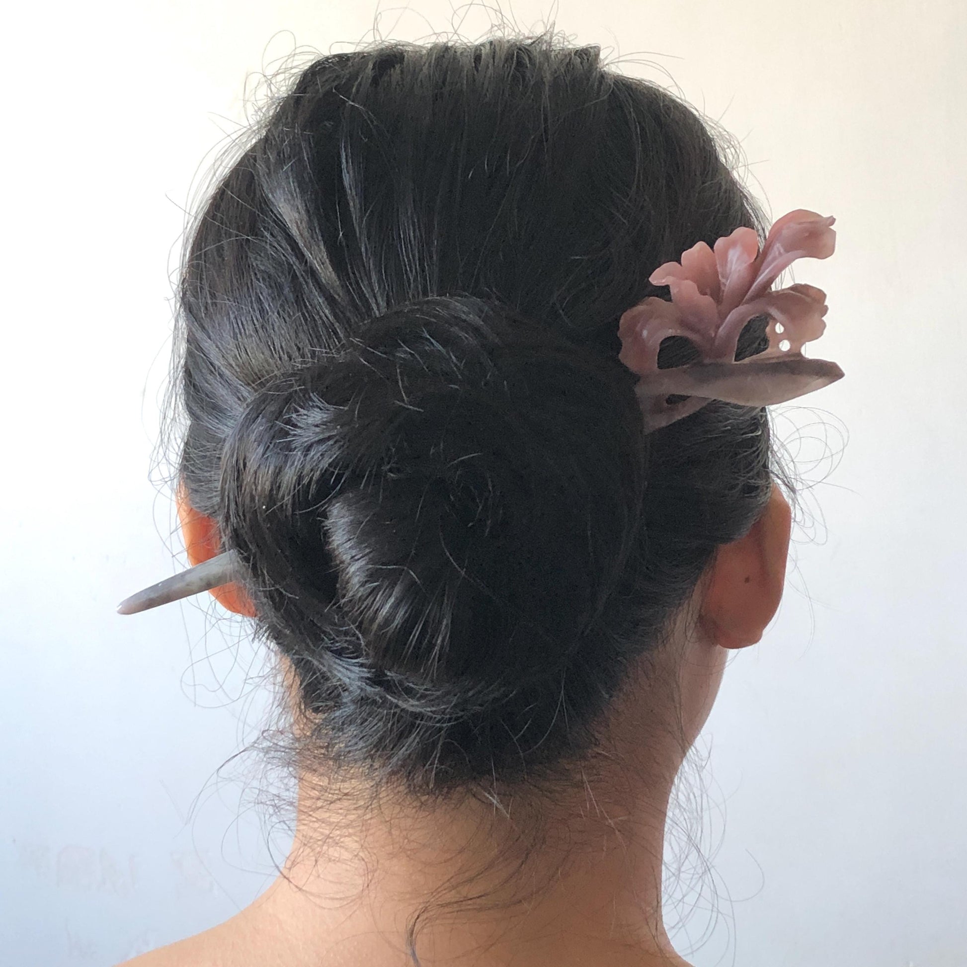 Xiu Jade Serpentine Hand Carved Iris Flower Hair Pin: Natural Black Purple Pink Jade Hair Stick, Asian Vintage Hair Fork