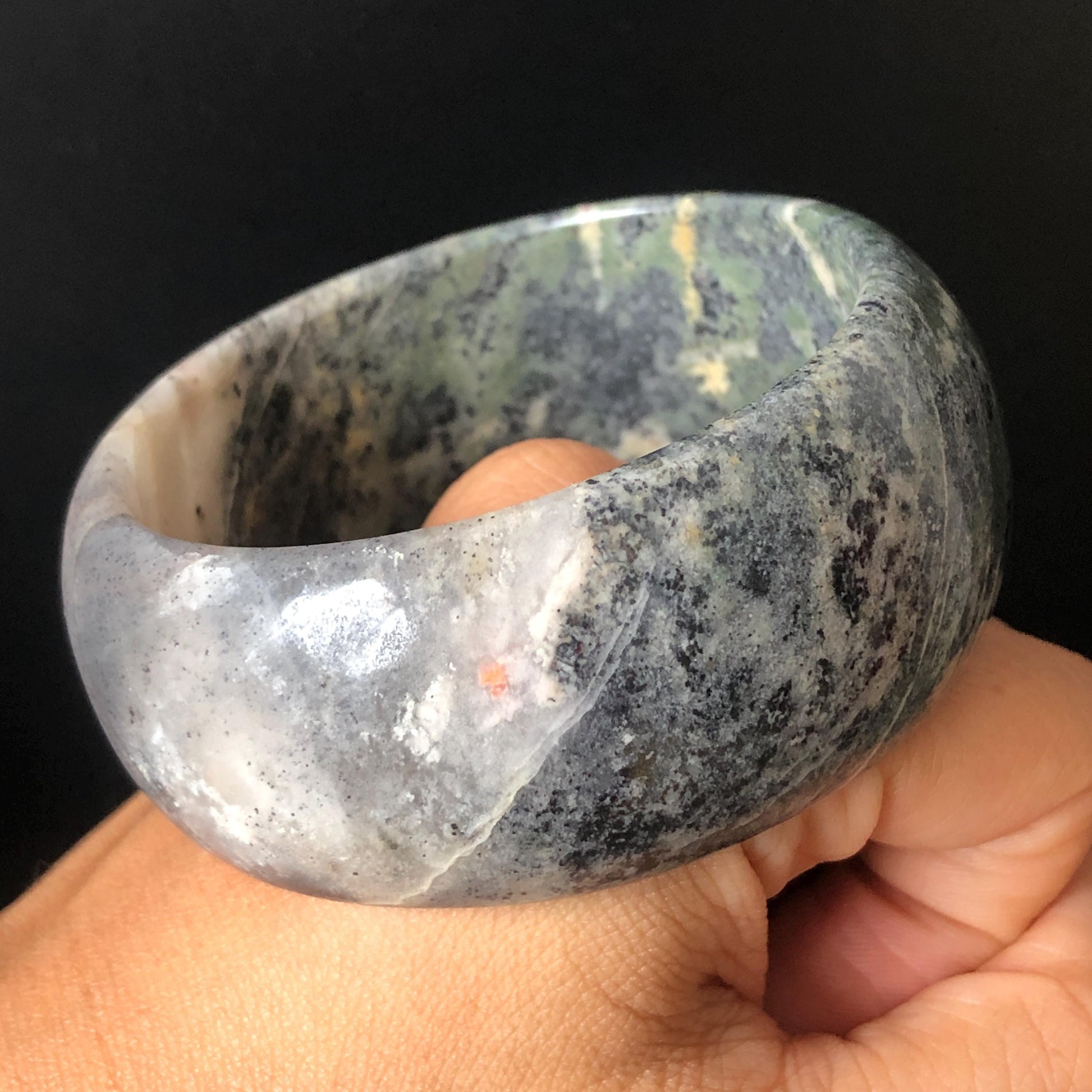 58.9mm Natural Rhodonite Stone Crystal Bangle| Gray Sesame | Ice Gray Stone & Deep Green Stone Bracelet | Heart Chakra Healing Stone Gift for her, wide stone bangle, raw stone bangle, green gemstone bracelet, green rock bangle for women, rhodonite jewelry grey stone bangle Love Stone Meditative Stone Birthstone Bracelet Gesmstone bangle Vintage Stone Bangle Antique Stone Bangle
