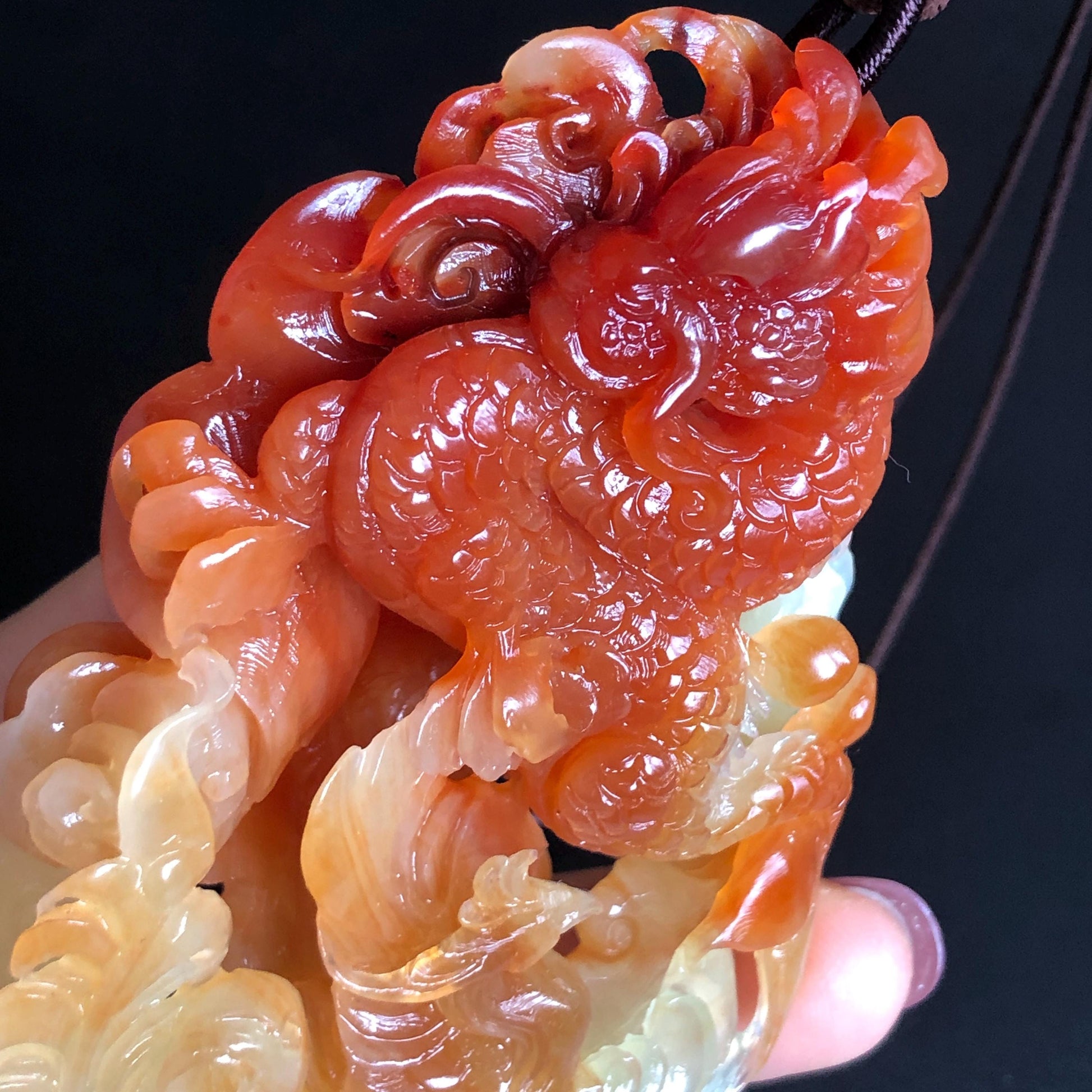 Rare Found Xiu Jade Serpentine Hand Carved Dragon & Phoenix Pendant Adjustable Necklace: Certified Natural Red Jade Stone Crystal Carving Jewelry Yellow Jade Gold Jade Natural Untreated Jade with Certificate Chinese Jade Hand Engraved Jade Charm Handcrafted Pendant Antique Jade Pendant Rare Jade Marriage Gift Wedding Gift Dragon Carving Phoenix Carving 3D Stone Carving Large Pendant Choker Necklace Adjustable Necklace
