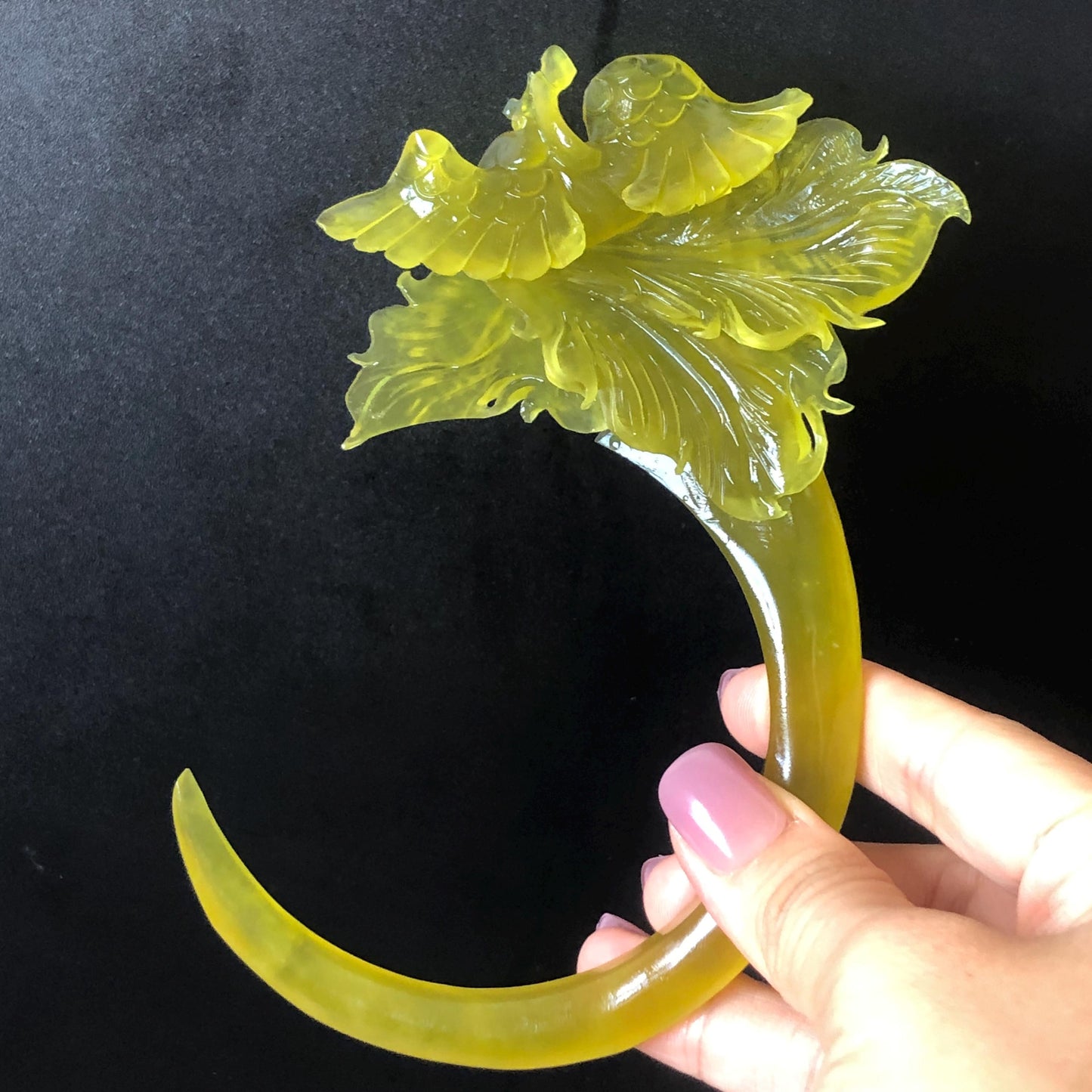 Xiu Jade Serpentine Hand Carved Phoenix Hair Pin: Natural Untreated Golden Yellow Jade Crescent Moon Hair Stick, Asian Vintage Hair Fork hair clip Asian Chinese Jade hair comb japanese hairpins koran hair stick hanfu hair pin hair comb hair fork antique hair stick certified jade carving hand carved yellow jade hand engraved jade gift for her bridal shower hair clip wedding hair jewelry half moon hair pins handcrafted jade hair stick phoenix carving fox lover gift
