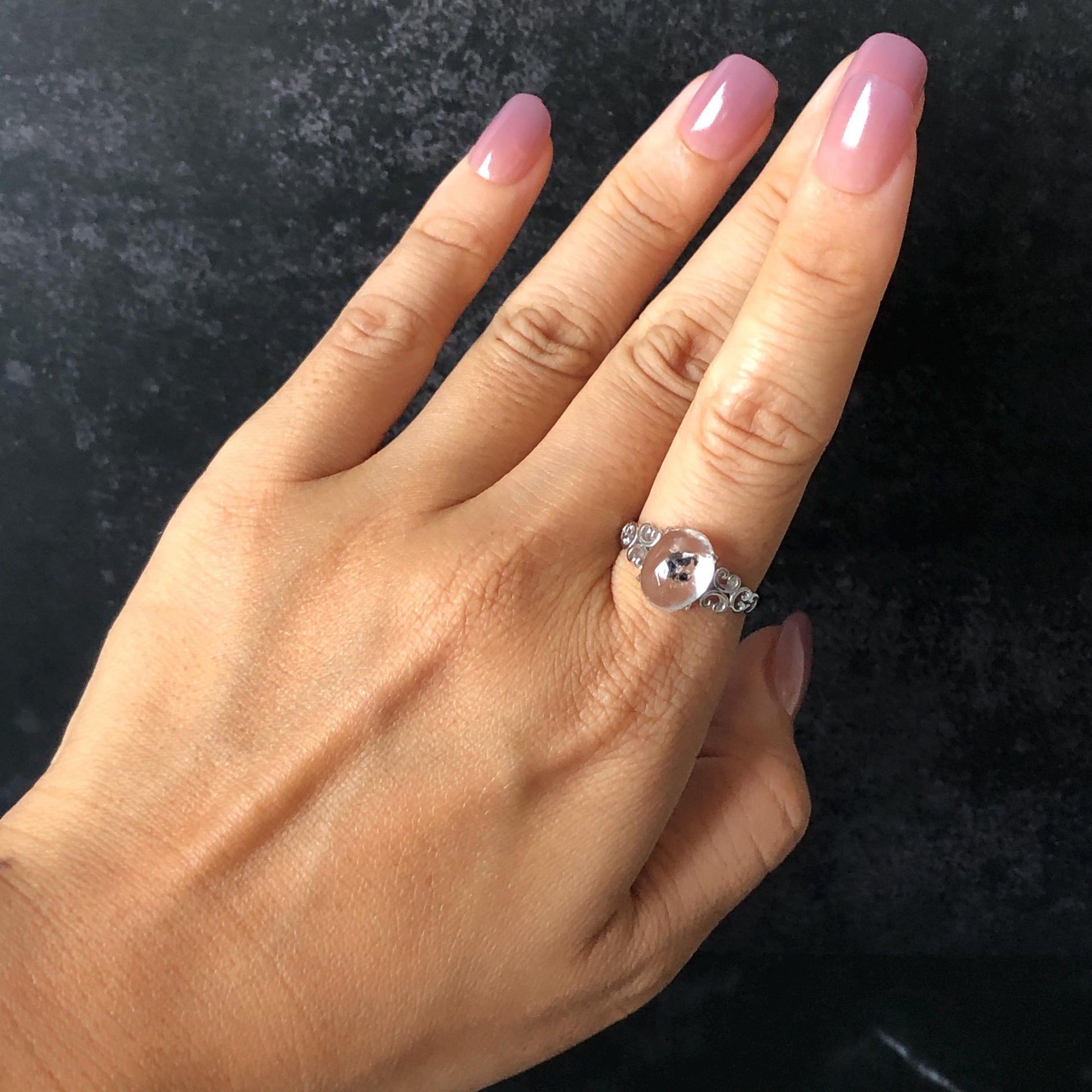Rare Polished Enhydro Quartz (Herkimer Diamond) S925 Sliver Adjustable Ring: Moving Sand & Black Bubble in Manifestation Quartz, women statement ring crystal band ring crystal cocktail ring crystal stackable ring 7 chakra crystal ring meditation crystal healing stone birthstone silver ring ring for men