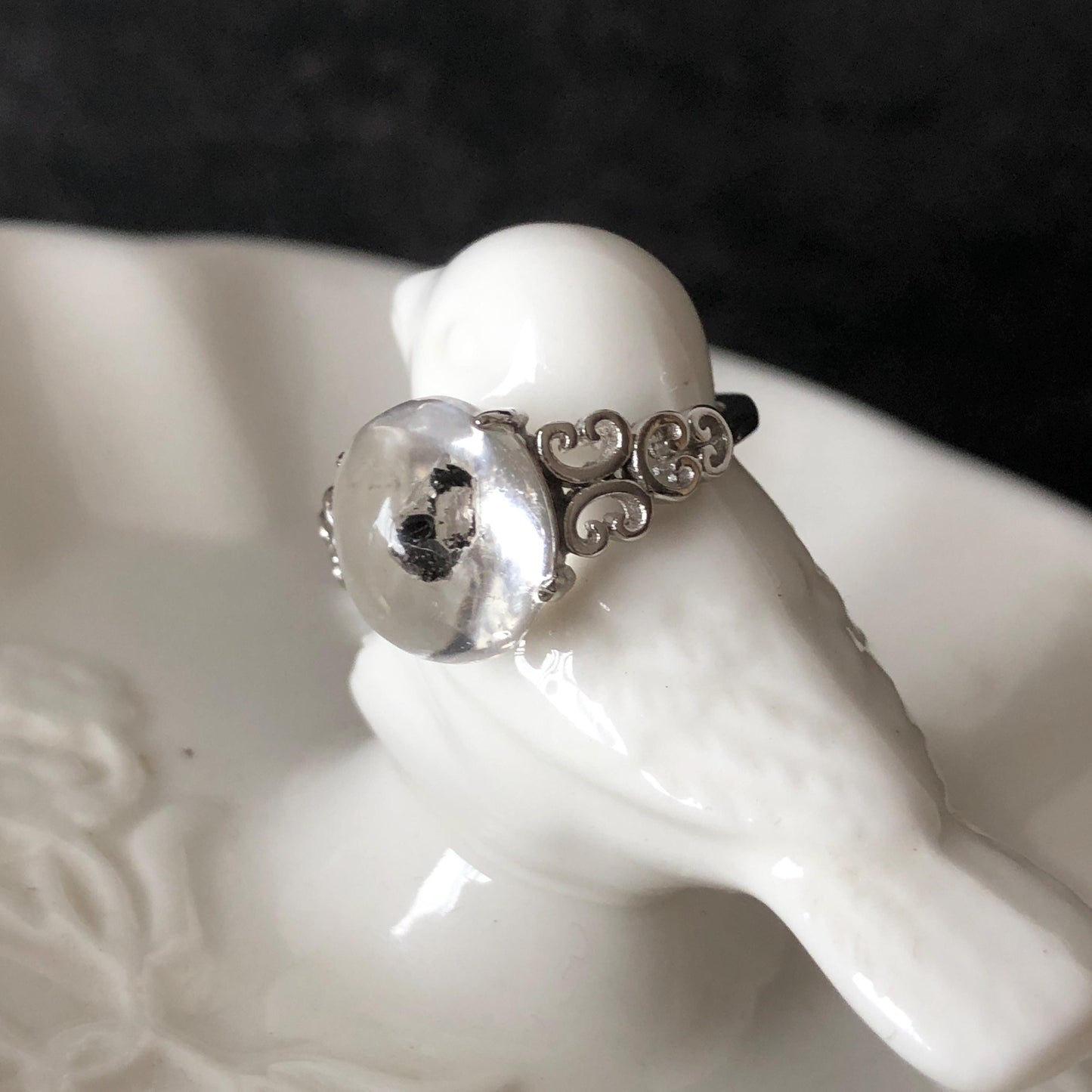 Rare Polished Enhydro Quartz (Herkimer Diamond) S925 Sliver Adjustable Ring: Moving Sand & Black Bubble in Manifestation Quartz, women statement ring crystal band ring crystal cocktail ring crystal stackable ring 7 chakra crystal ring meditation crystal healing stone birthstone silver ring ring for men