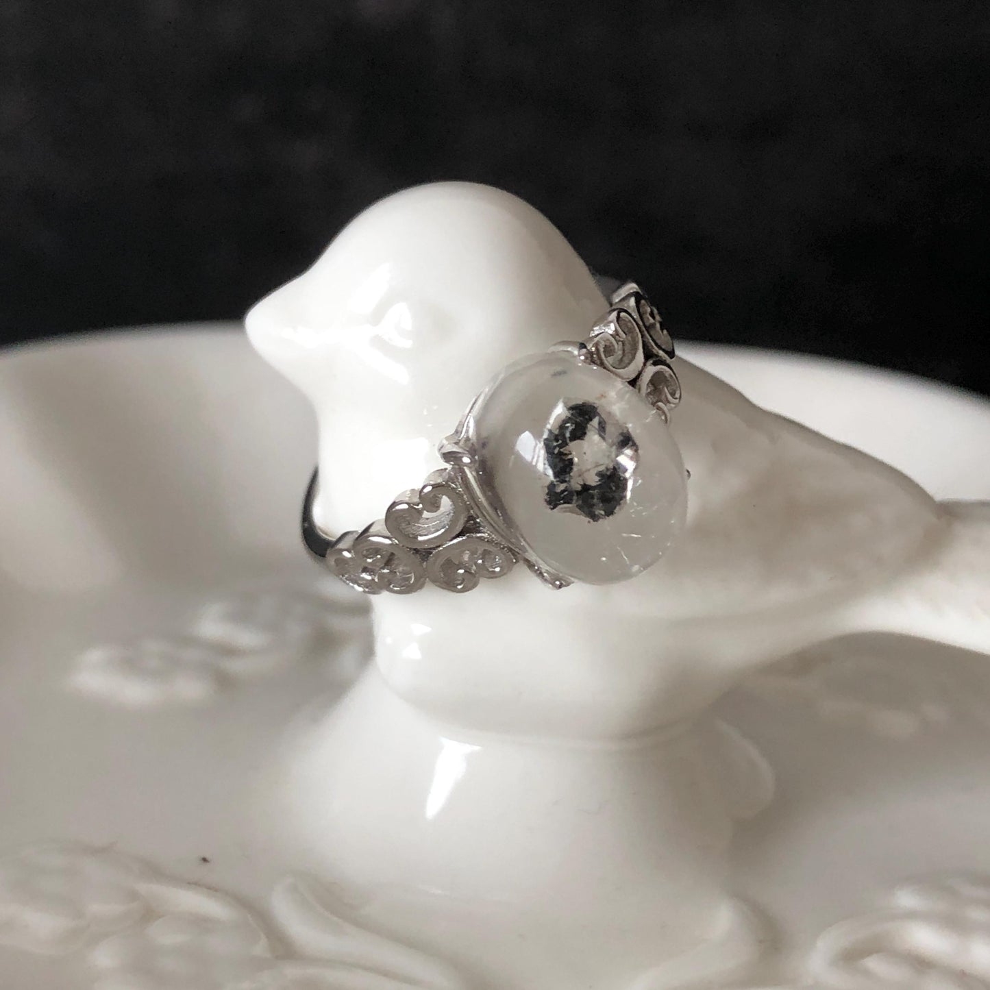 Rare Polished Enhydro Quartz (Herkimer Diamond) S925 Sliver Adjustable Ring: Moving Sand & Black Bubble in Manifestation Quartz, women statement ring crystal band ring crystal cocktail ring crystal stackable ring 7 chakra crystal ring meditation crystal healing stone birthstone silver ring ring for men