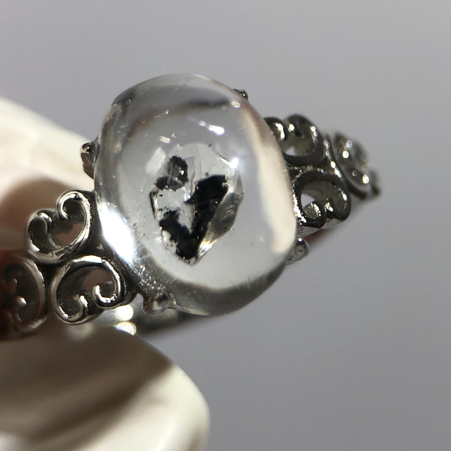 Rare Polished Enhydro Quartz (Herkimer Diamond) S925 Sliver Adjustable Ring: Moving Sand & Black Bubble in Manifestation Quartz, women statement ring crystal band ring crystal cocktail ring crystal stackable ring 7 chakra crystal ring meditation crystal healing stone birthstone silver ring ring for men