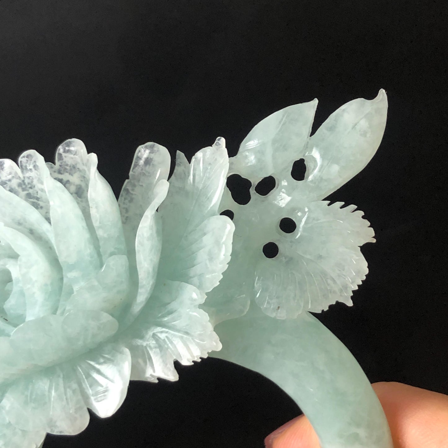 Xiu Jade Serpentine Hand Carved Peony Hair Pin: Certified Natural Frosty Sky Blue Jade Hair Stick, Asian Vintage Hair Fork | Chinese Vintage Hanfu Antique Bridal Hair Fork Gift for her japanese hairpin korean hair stick chinese hair fork vintage hair comb antique hair pins hanfu hair stick bridal shower hair jewelry wedding headpiece engagement hair accessory jade carving hand engraved jade hand carved flower jade hairpins untreated natural jade with certificate phoenix carving peony carving