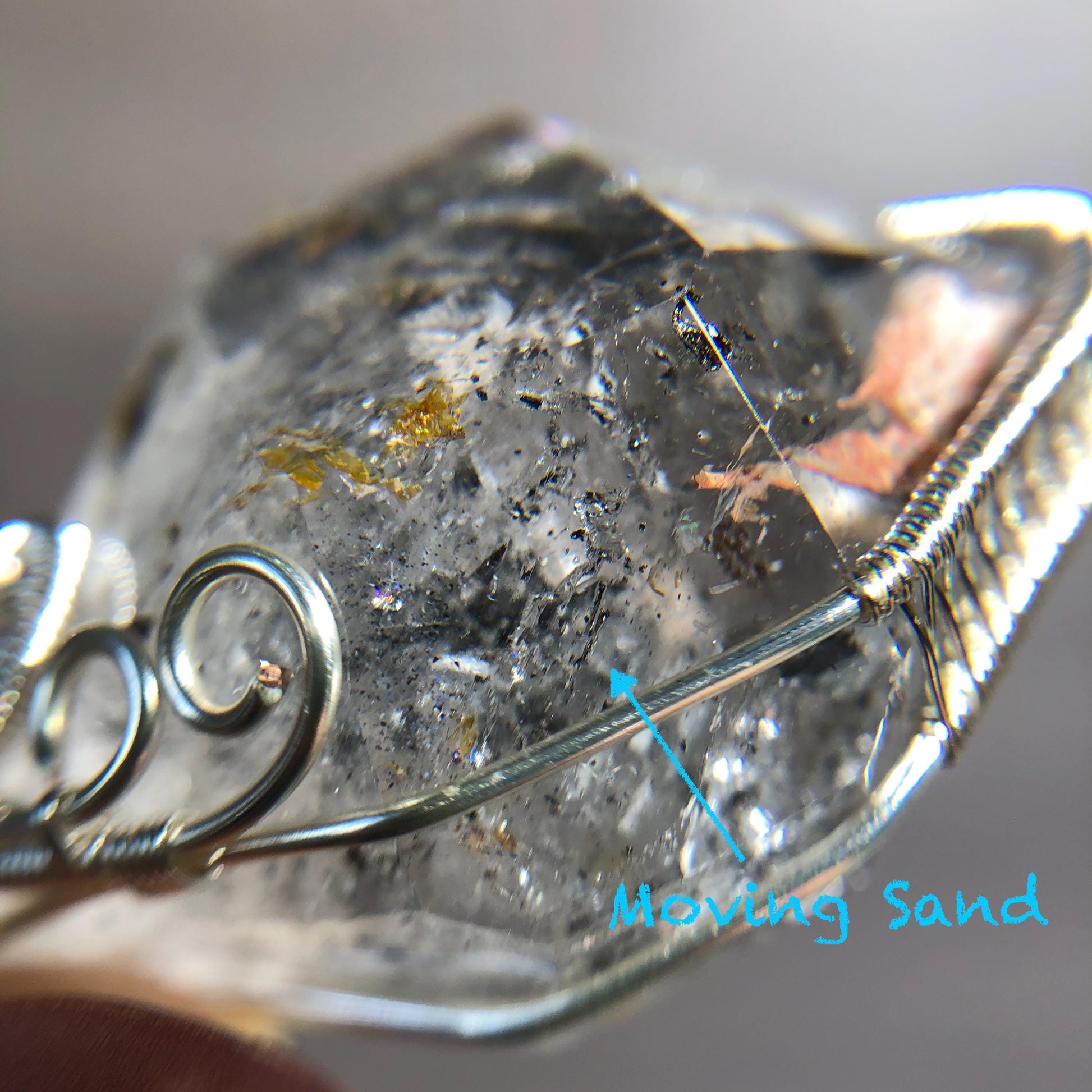 Rare Herkimer Diamond Sterling Silver Pendant Adjustable Necklace | Polished Enhydro Crystal |Big Rainbow! Moving Sand & Mica | Natural Gemstone Birthstone Gift for her  | Rainbow Quartz Rainbow crystal enhydro quartz sand water-fall pendant necklace choker gemstone charm stone pendant choker polished stone pendant crystal charm birthstone gift for her men necklace chakra crystal purify stone minerals specimen adjustable choker mica quartz mica flakes silver wire wrapped pendant