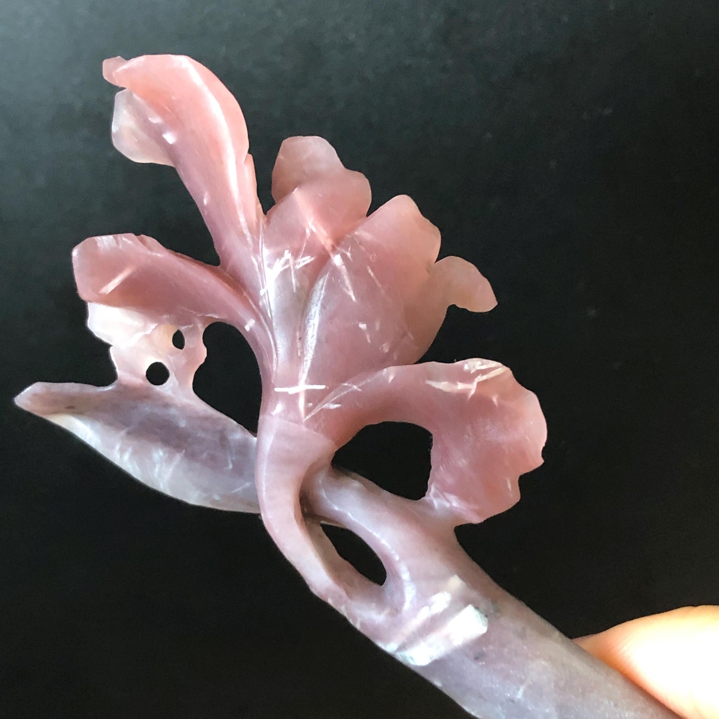 Xiu Jade Serpentine Hand Carved Iris Flower Hair Pin: Natural Black Purple Pink Jade Hair Stick, Asian Vintage Hair Fork  Asian Chinses Vintage Style Gift for her, pink jade hairpin black jade purple jade hair comb grey jade hair fork korean hair pin japanese hair stick bridal hairpin wedding hair clip hanfu hairpin mother day gift jade carving bridal headpiece wedding hair jewelry bridal shower gift hair accessory iris carving flower carving 3D stone carving
