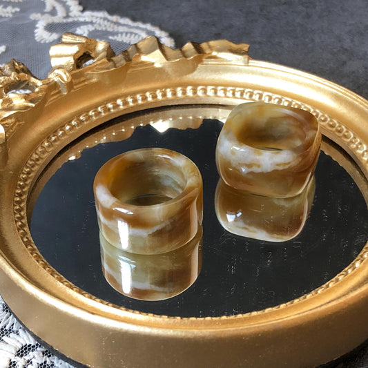 Natural Nephrite Jade Toffee Candy Collection Band Ring US 7.75：Untreated White and Brown Jade Women Statement Ring Wide Band Thumb Ring gift for her untreated jade stackable ring cocktail ring for men square ring vintage ring chinese jade stone ring thumb ring ring for men vintage ring antique ring jade cocktail ring jade band ring women statement ring toffee candy swirl pattern