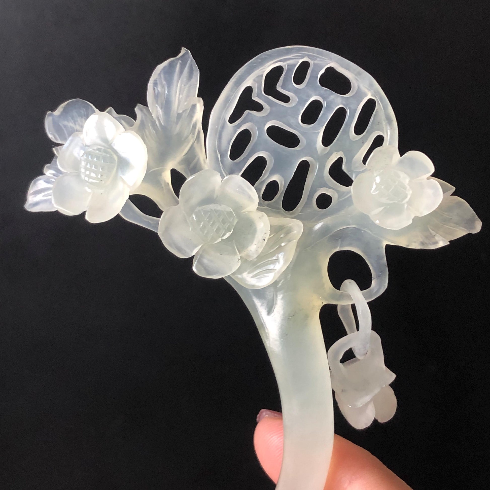 Xiu Jade Serpentine Plum Blossom Hair Stick with Dangle: Certificate White Jade Hand Carved Half Moon Hair Pin Hanfu Vintage Antique Hair Jewelry Hair Fork Vintage Bridal Hair Fork Gift for her japanese hairpin korean hair stick chinese hair fork vintage hair comb antique hair pins hanfu hair stick bridal shower hair jewelry engagement hair accessory jade carving hand engraved jade rose carving jade hairpins untreated natural jade with certificate handcrafted jade stone carving white jade